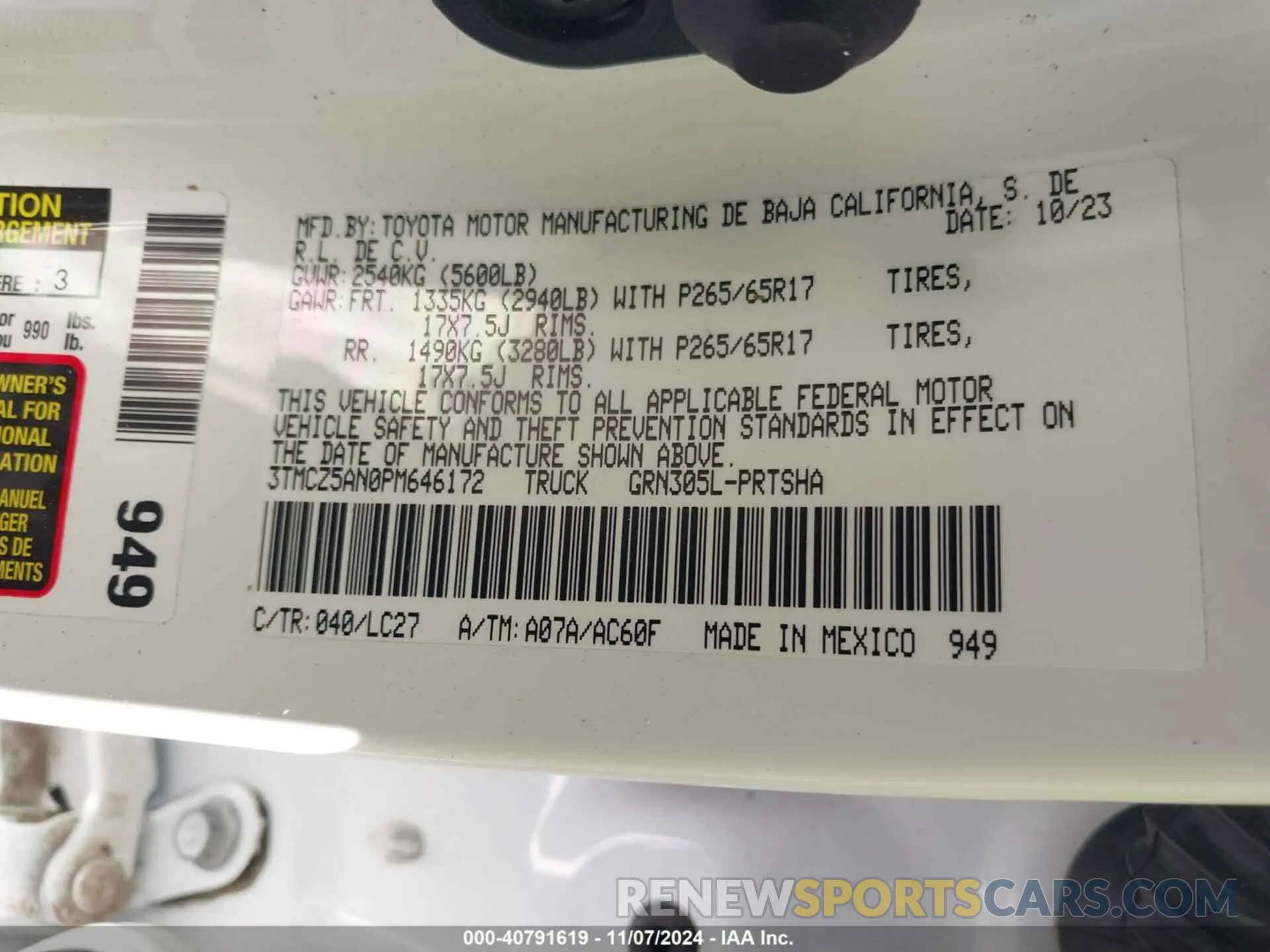 9 Фотография поврежденного автомобиля 3TMCZ5AN0PM646172 TOYOTA TACOMA 2023
