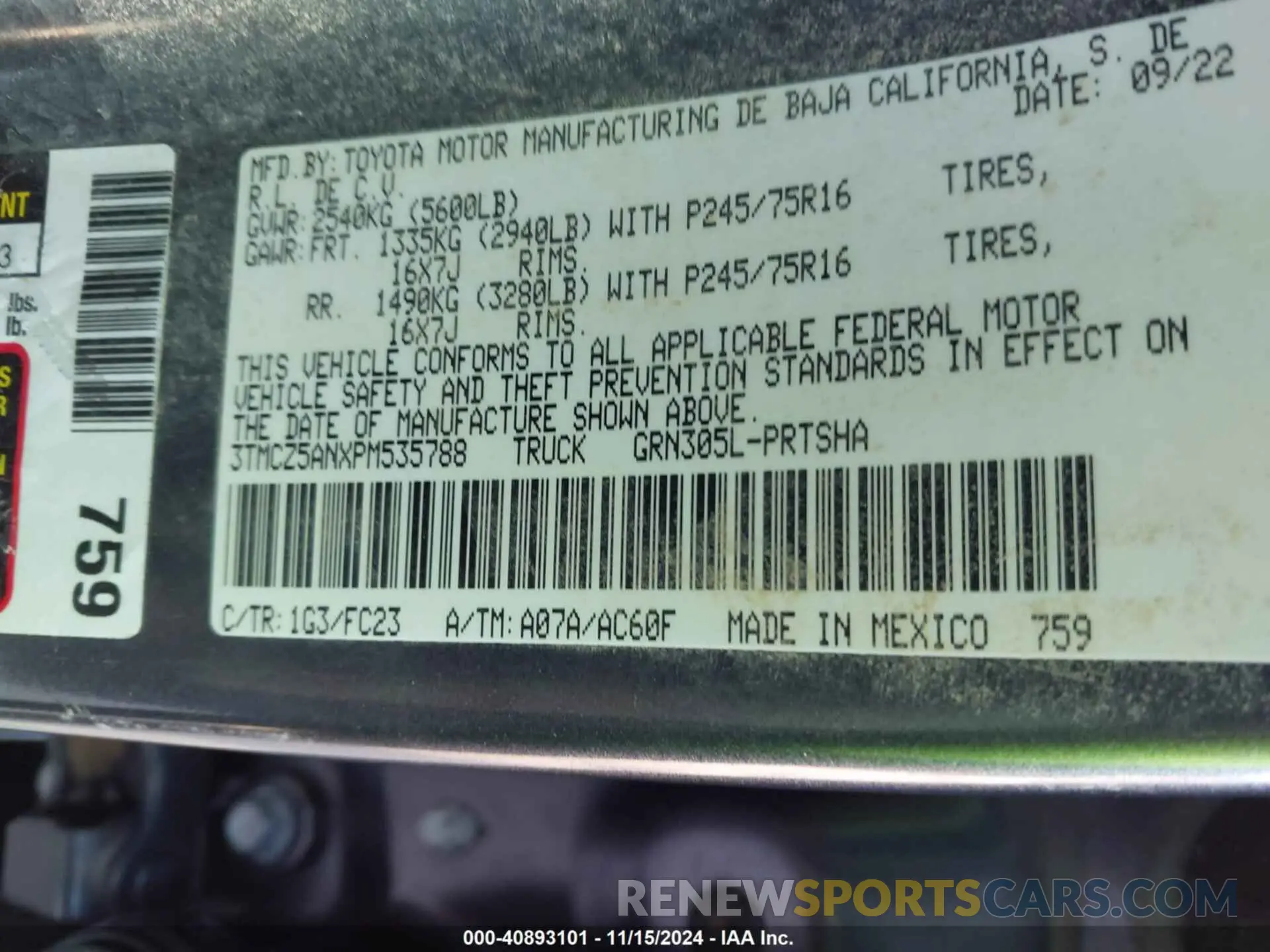 9 Фотография поврежденного автомобиля 3TMCZ5ANXPM535788 TOYOTA TACOMA 2023