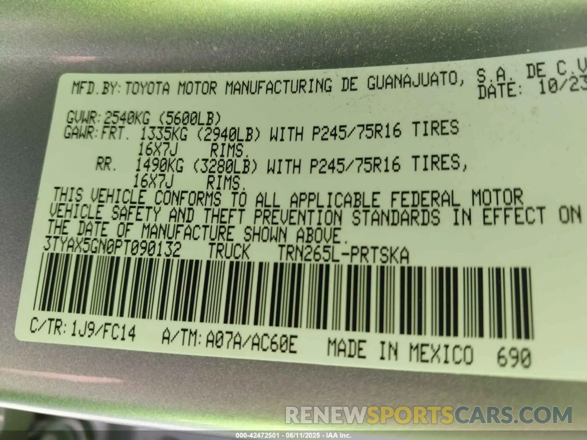 9 Photograph of a damaged car 3TYAX5GN0PT090132 TOYOTA TACOMA 2023