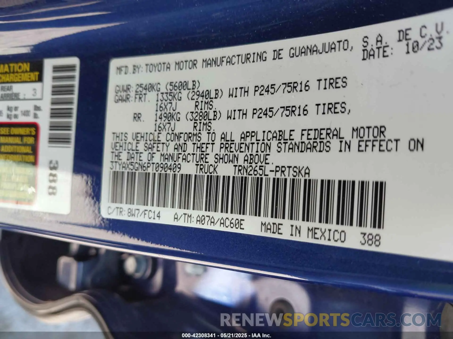 9 Фотография поврежденного автомобиля 3TYAX5GN6PT090409 TOYOTA TACOMA 2023