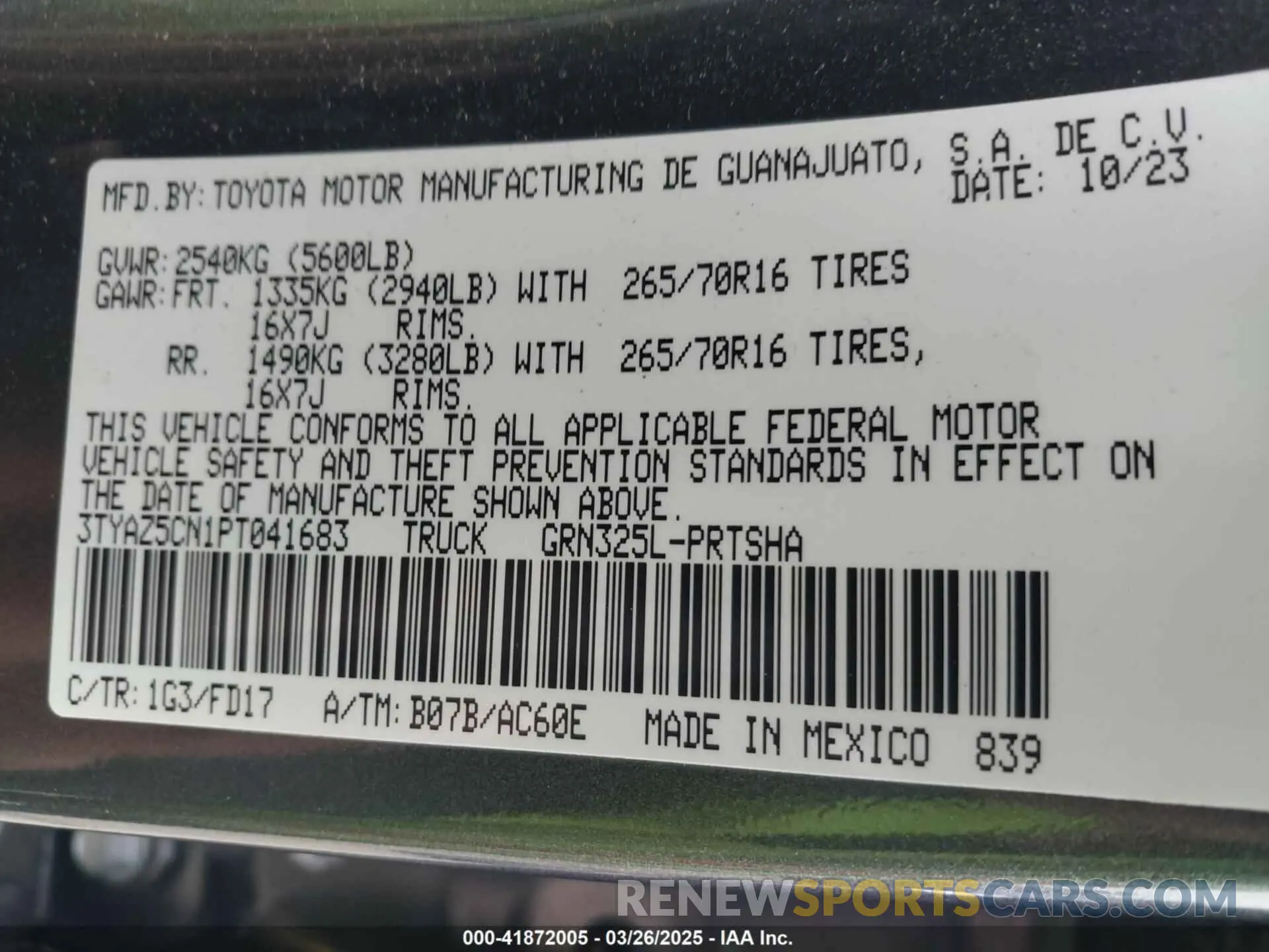 9 Фотография поврежденного автомобиля 3TYAZ5CN1PT041683 TOYOTA TACOMA 2023