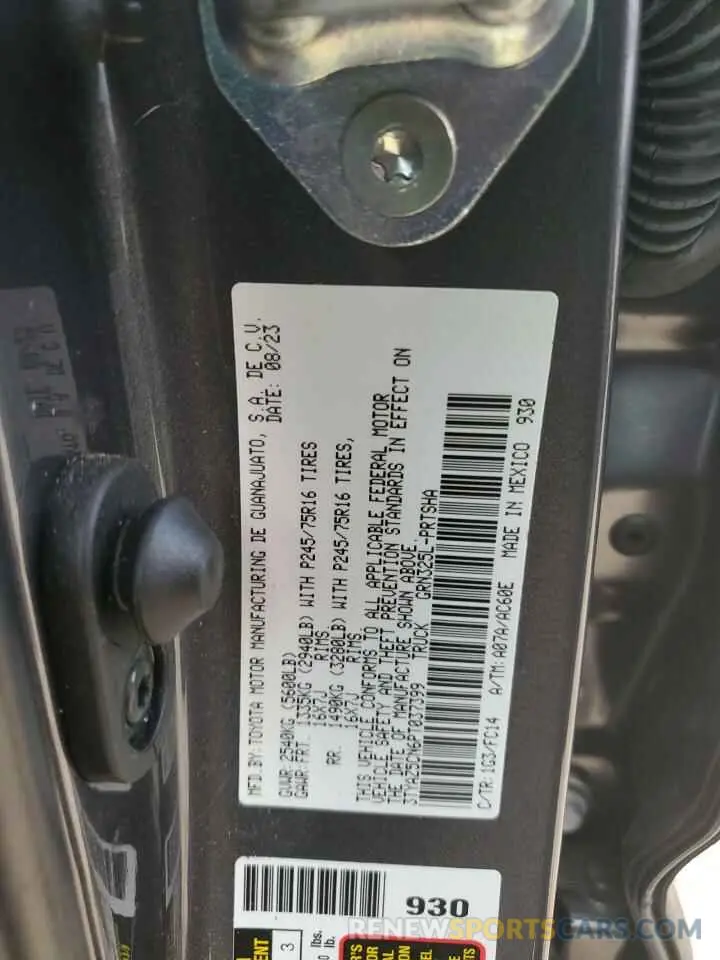 14 Photograph of a damaged car 3TYAZ5CN6PT037399 TOYOTA TACOMA 2023
