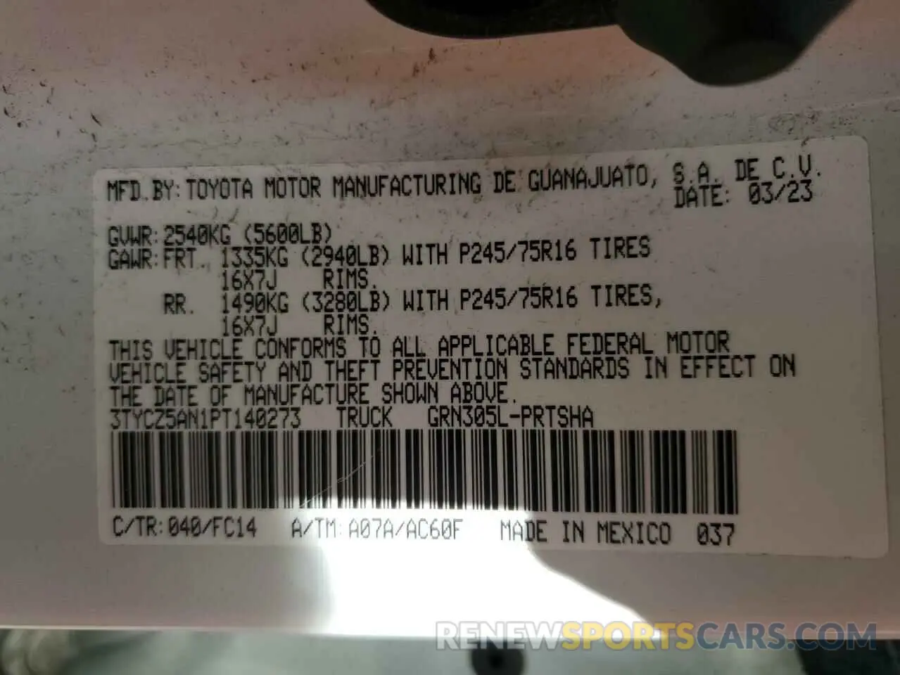 13 Photograph of a damaged car 3TYCZ5AN1PT140273 TOYOTA TACOMA 2023