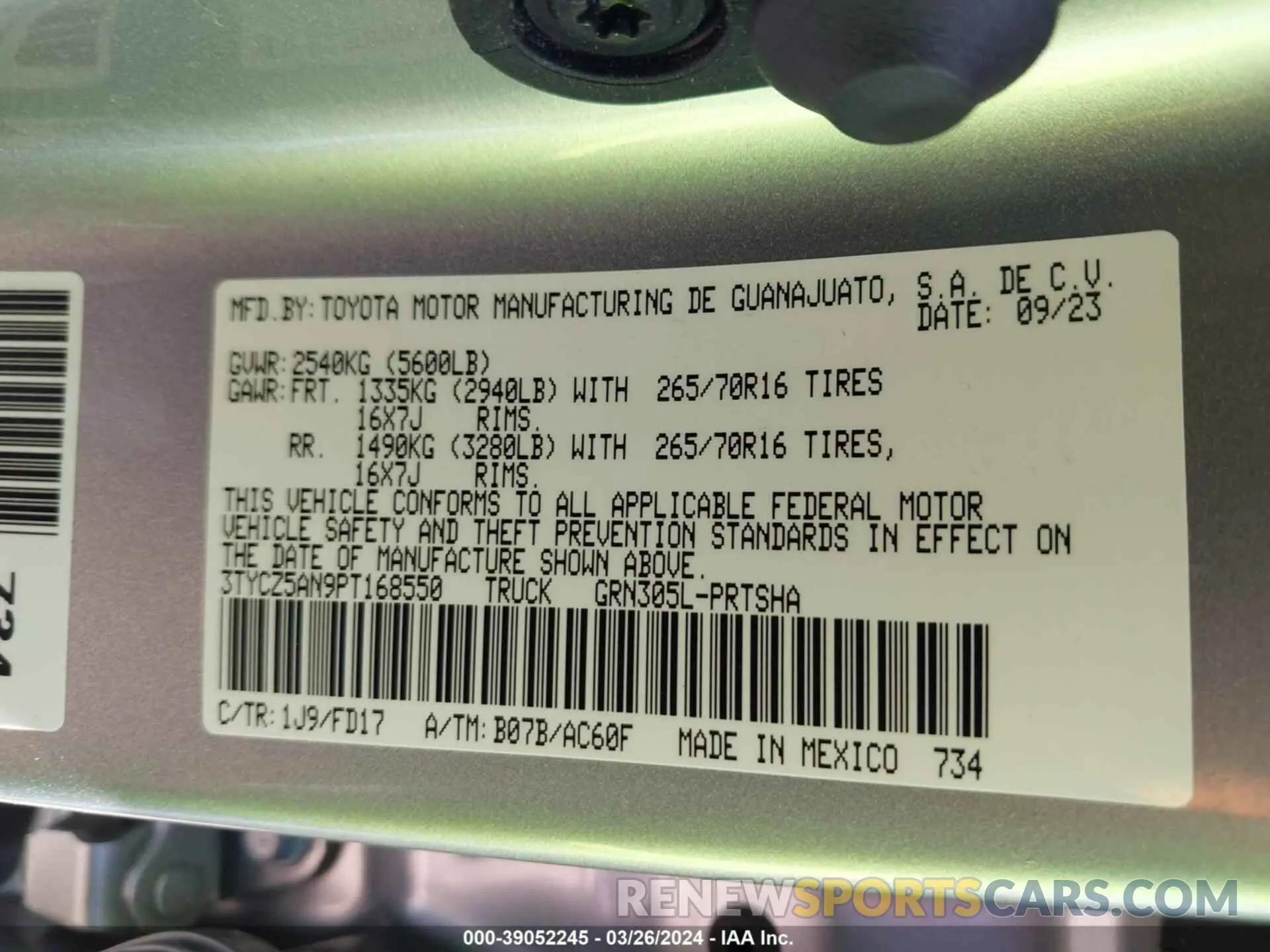 9 Photograph of a damaged car 3TYCZ5AN9PT168550 TOYOTA TACOMA 2023