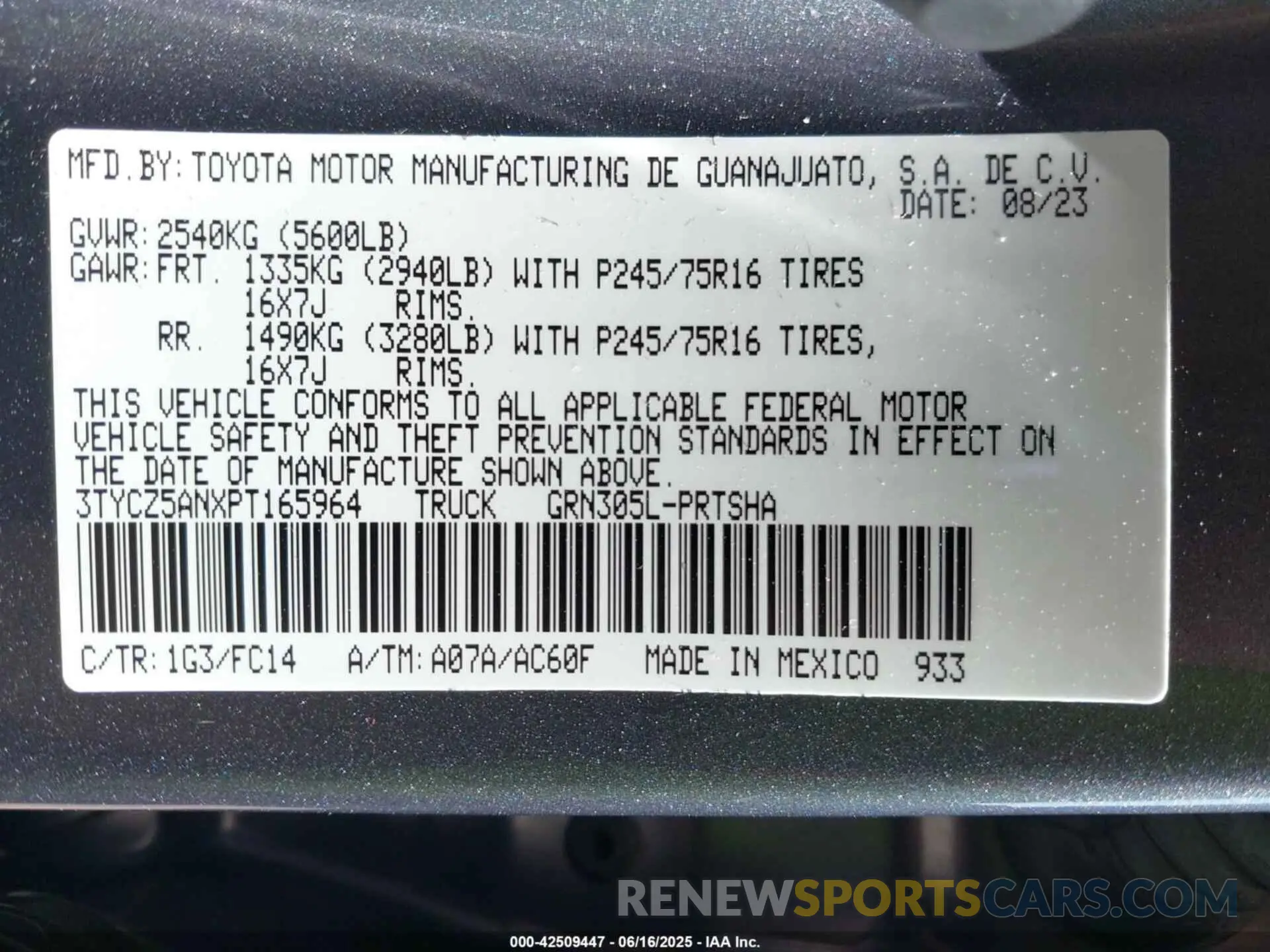 9 Фотография поврежденного автомобиля 3TYCZ5ANXPT165964 TOYOTA TACOMA 2023
