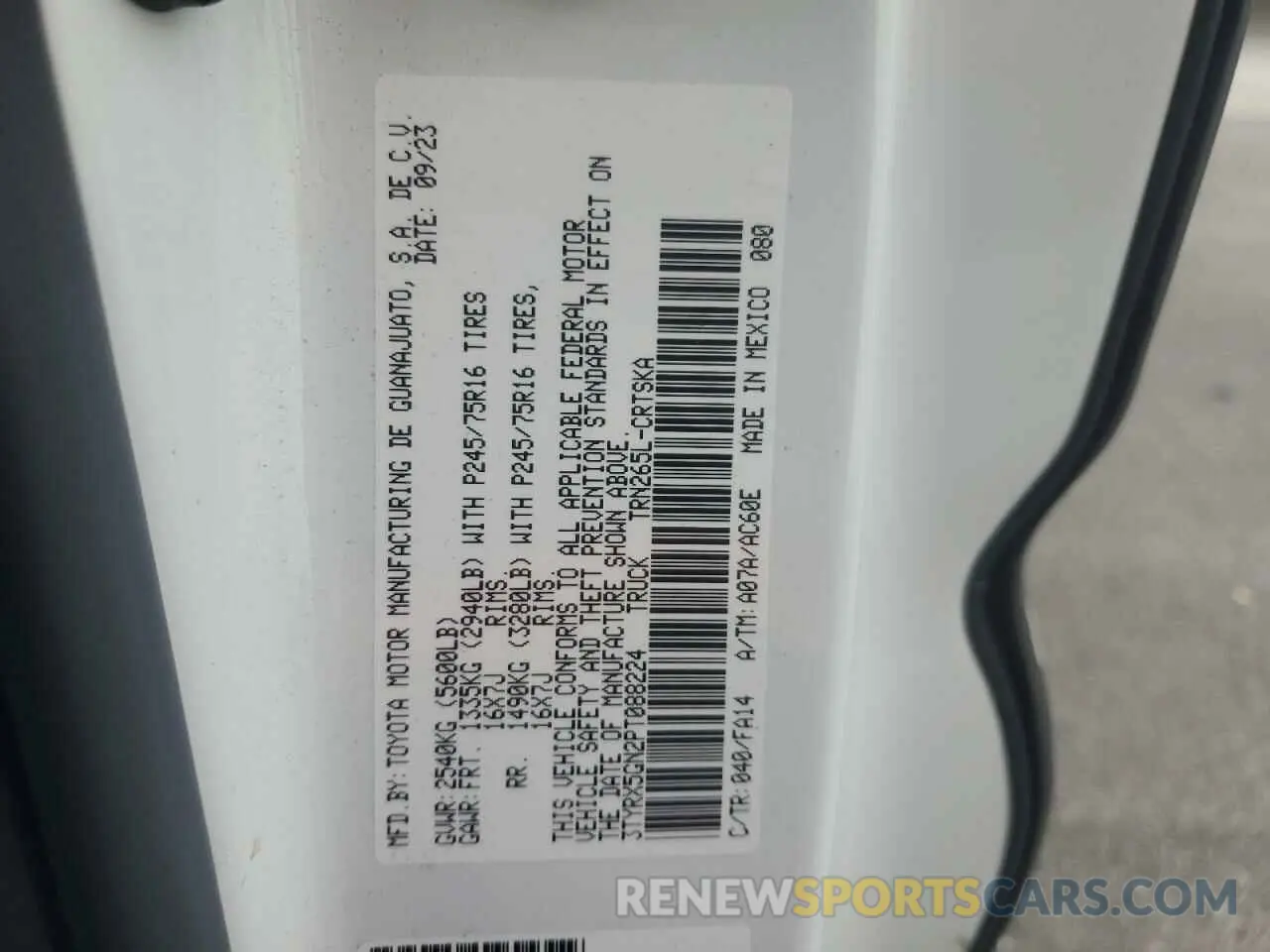 13 Фотография поврежденного автомобиля 3TYRX5GN2PT088224 TOYOTA TACOMA 2023