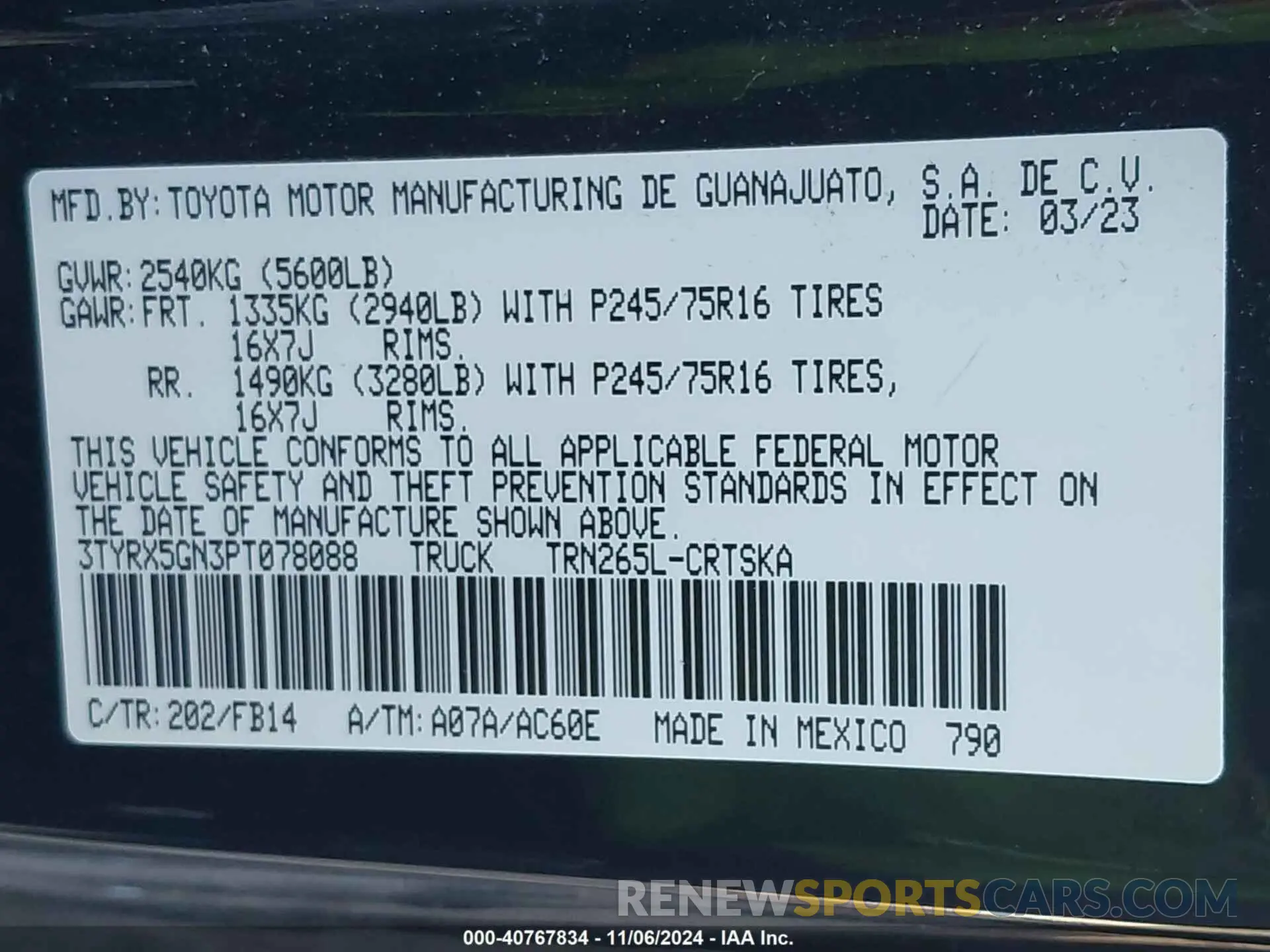 9 Фотография поврежденного автомобиля 3TYRX5GN3PT078088 TOYOTA TACOMA 2023