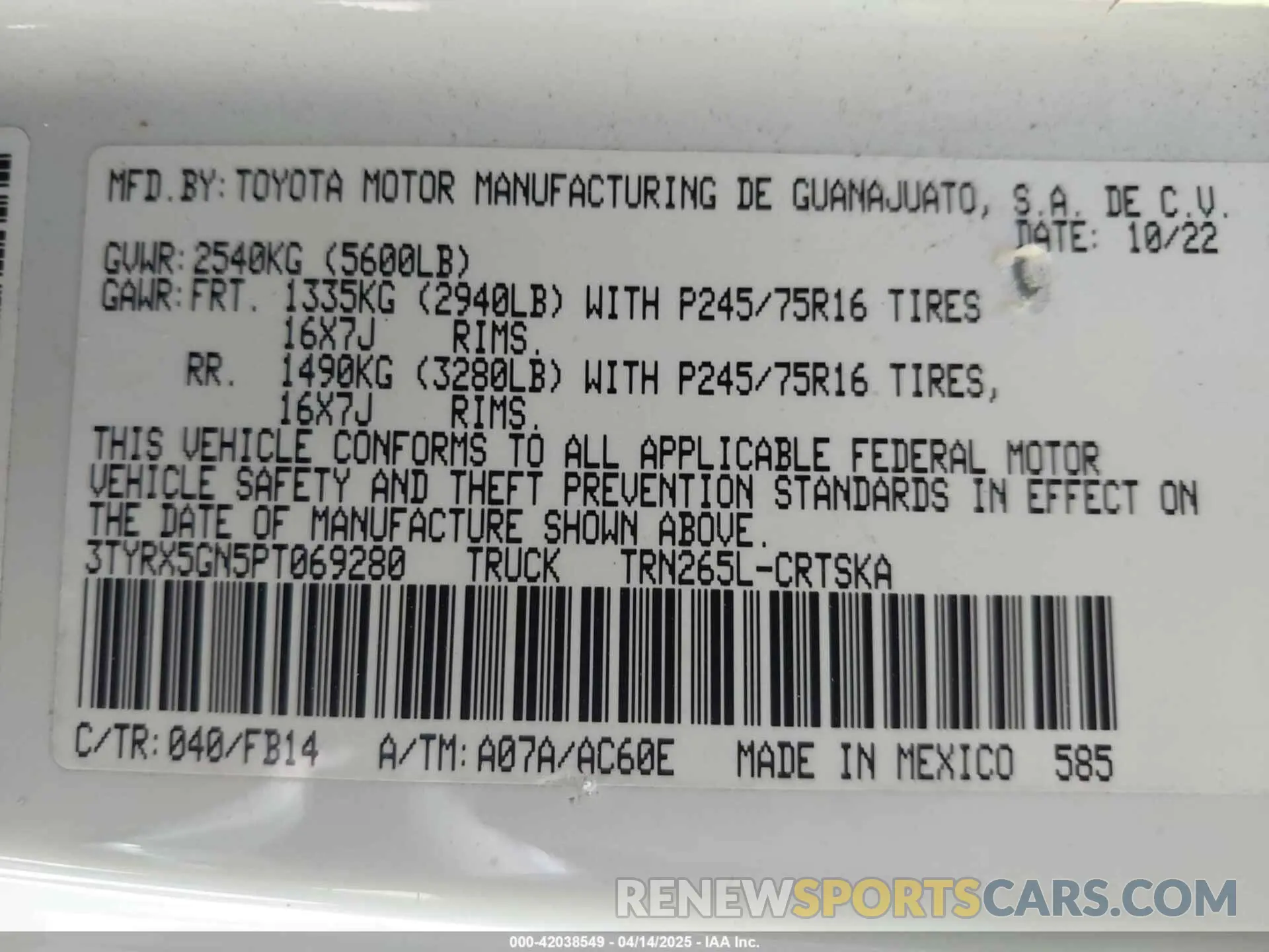 9 Фотография поврежденного автомобиля 3TYRX5GN5PT069280 TOYOTA TACOMA 2023