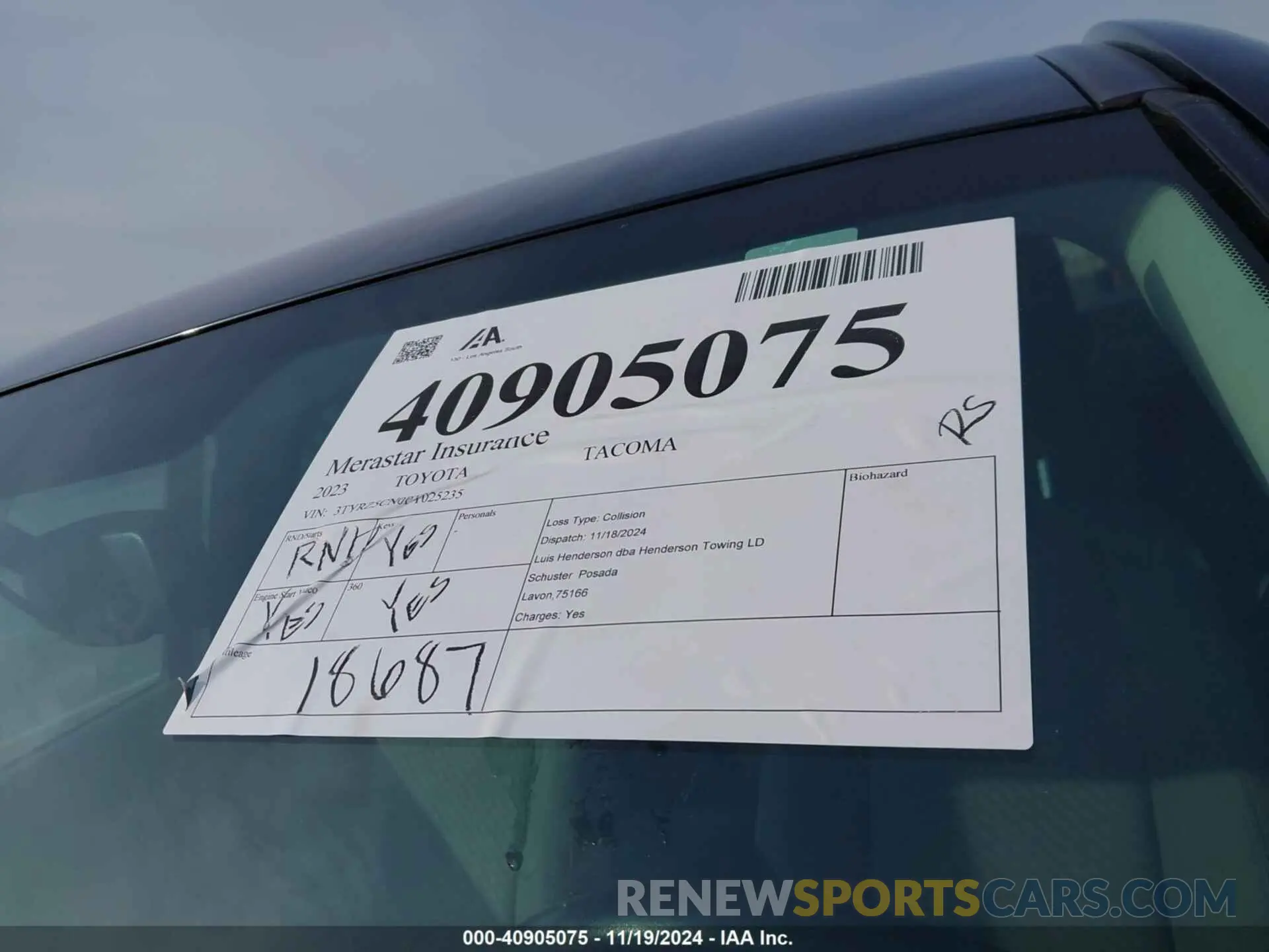 18 Photograph of a damaged car 3TYRZ5CN0PT025235 TOYOTA TACOMA 2023