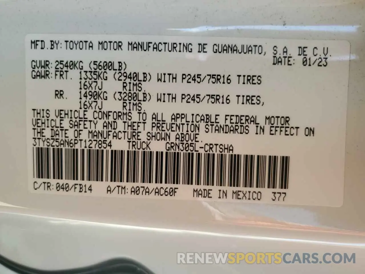 13 Photograph of a damaged car 3TYSZ5AN6PT127854 TOYOTA TACOMA 2023