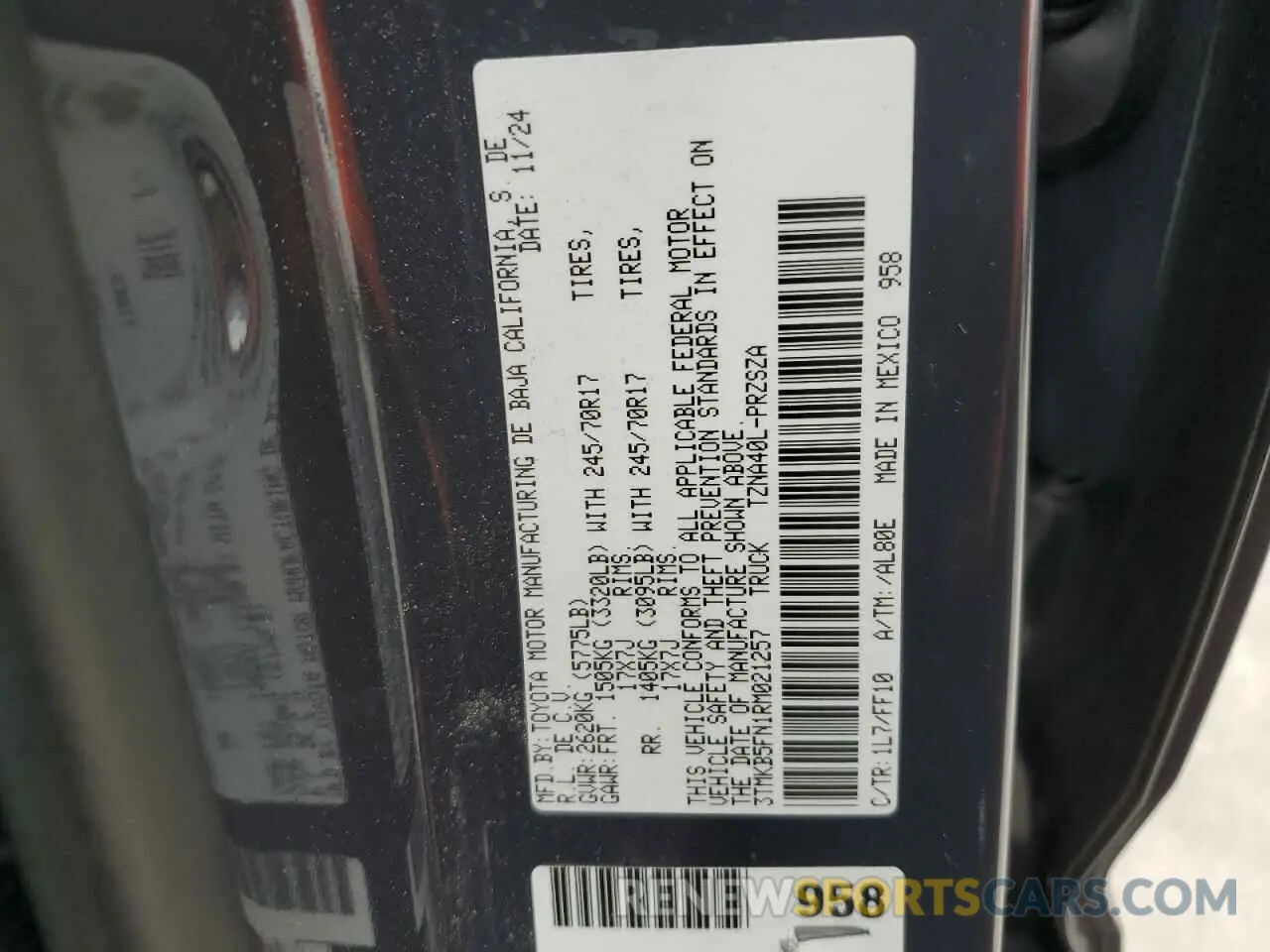 15 Фотография поврежденного автомобиля 3TMKB5FN1RM021257 TOYOTA TACOMA 2024