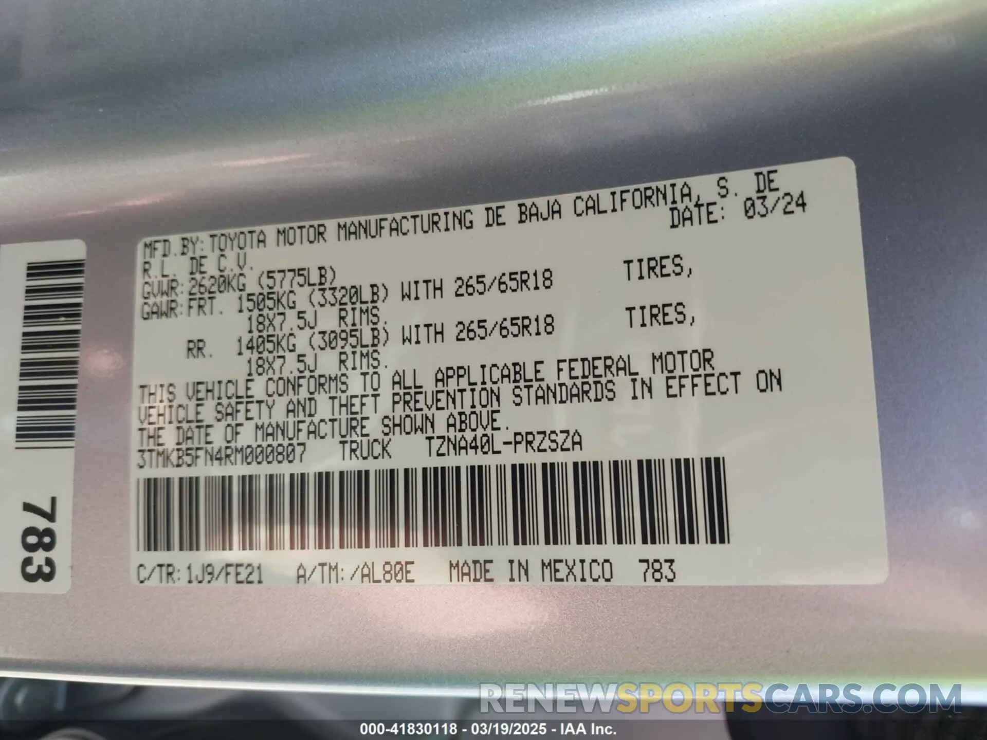 9 Фотография поврежденного автомобиля 3TMKB5FN4RM000807 TOYOTA TACOMA 2024