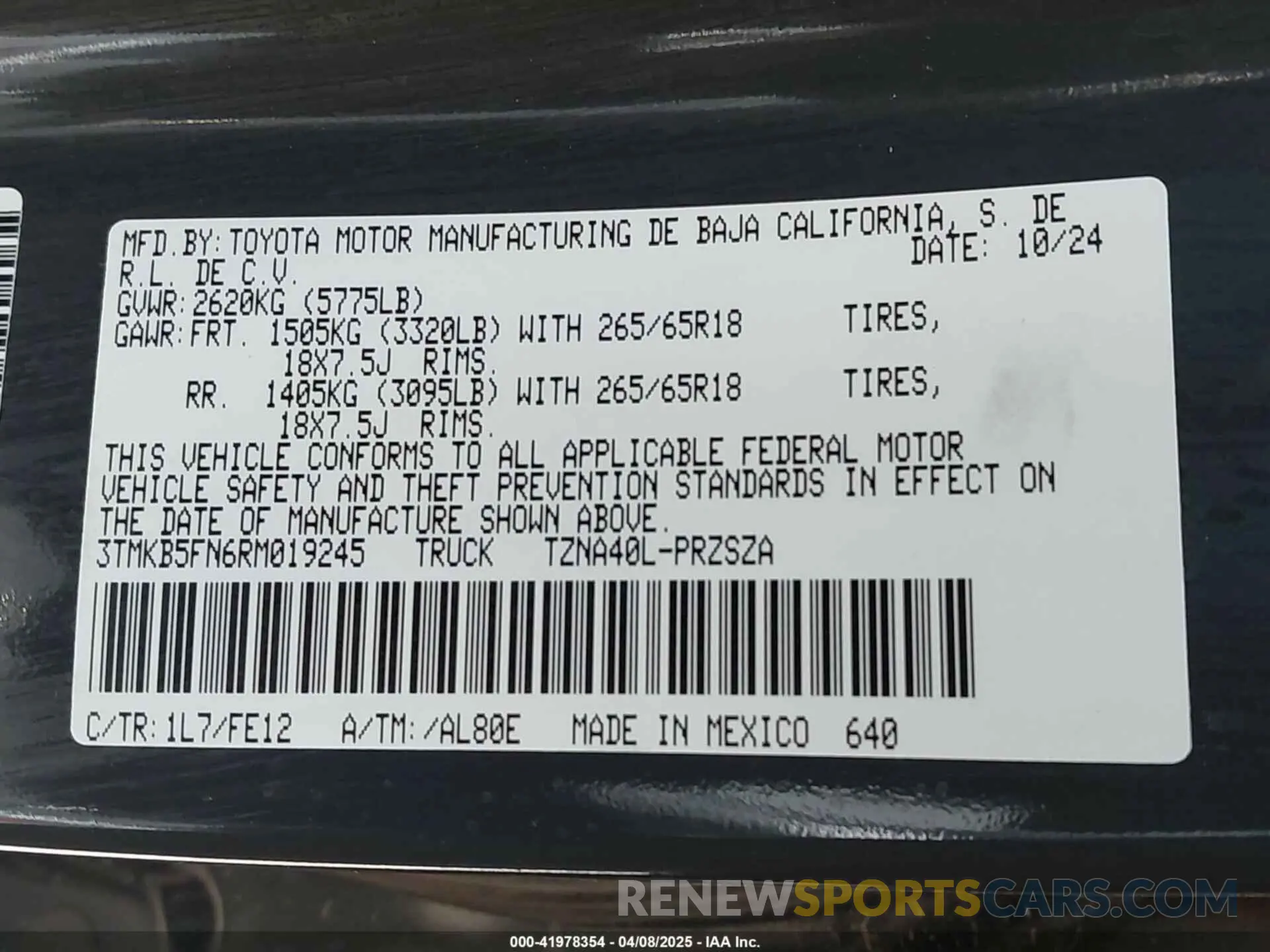 9 Фотография поврежденного автомобиля 3TMKB5FN6RM019245 TOYOTA TACOMA 2024
