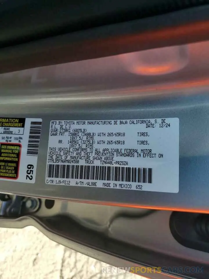 12 Фотография поврежденного автомобиля 3TMLB5FN6RM024580 TOYOTA TACOMA 2024