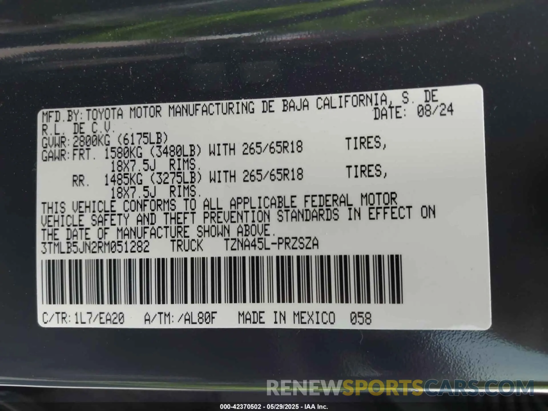 9 Фотография поврежденного автомобиля 3TMLB5JN2RM051282 TOYOTA TACOMA 2024