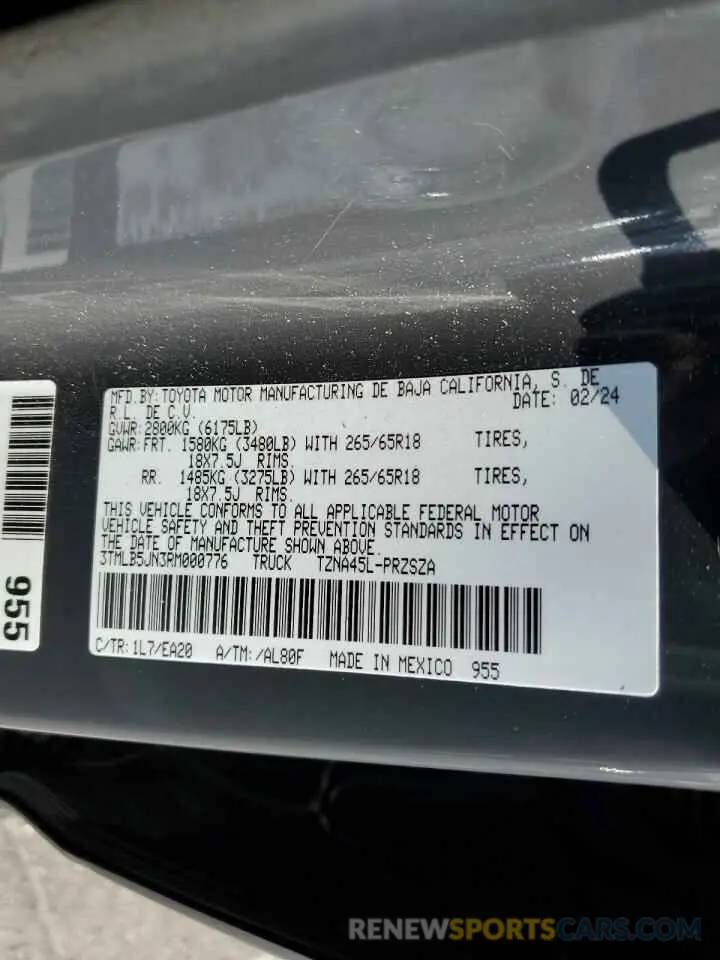 13 Photograph of a damaged car 3TMLB5JN3RM000776 TOYOTA TACOMA 2024