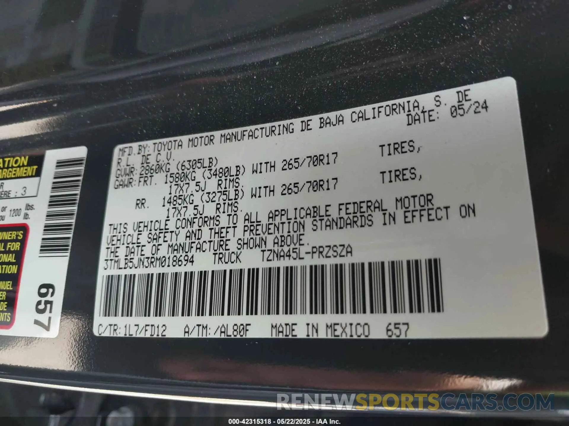 9 Фотография поврежденного автомобиля 3TMLB5JN3RM018694 TOYOTA TACOMA 2024