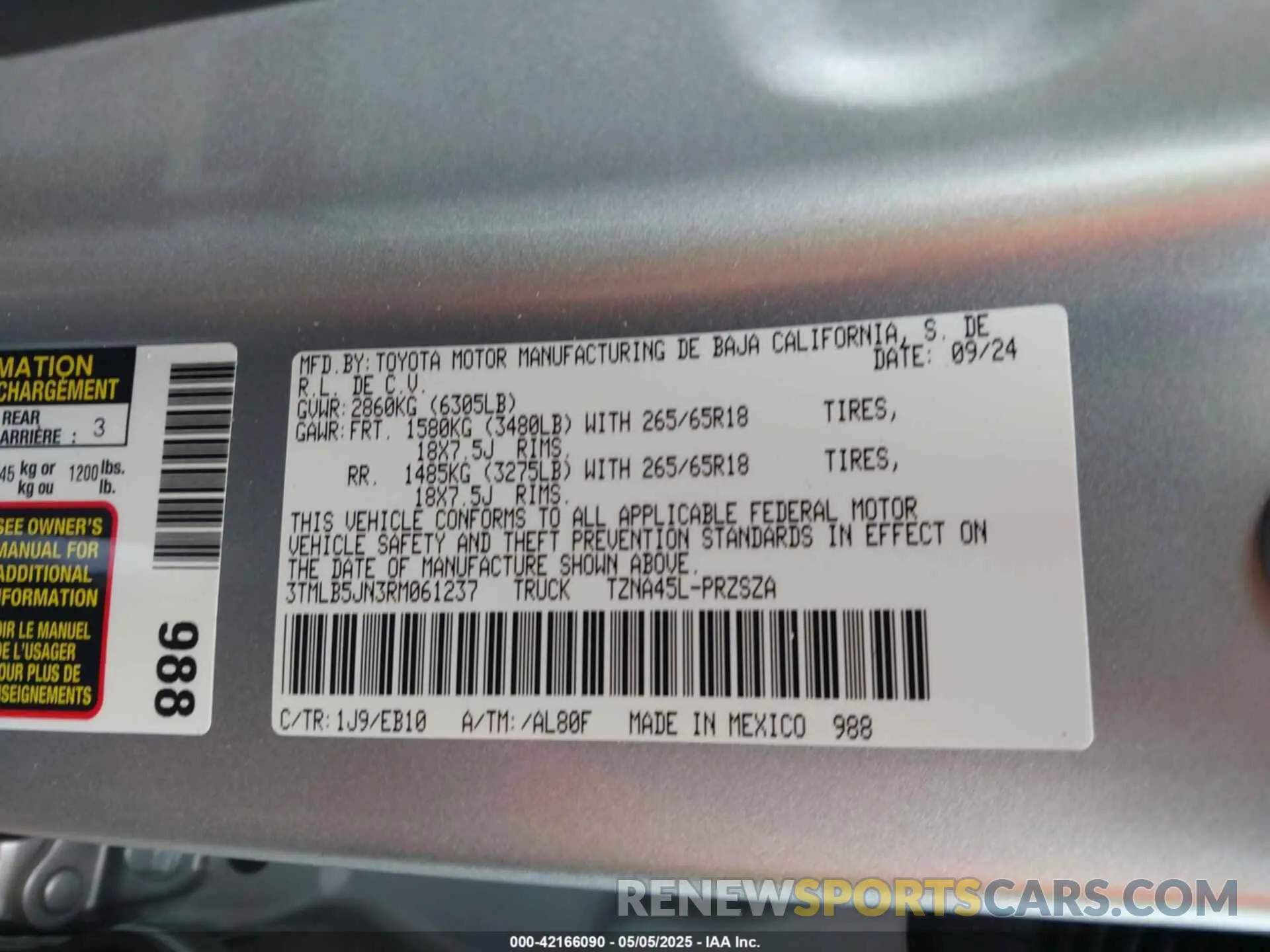 9 Фотография поврежденного автомобиля 3TMLB5JN3RM061237 TOYOTA TACOMA 2024