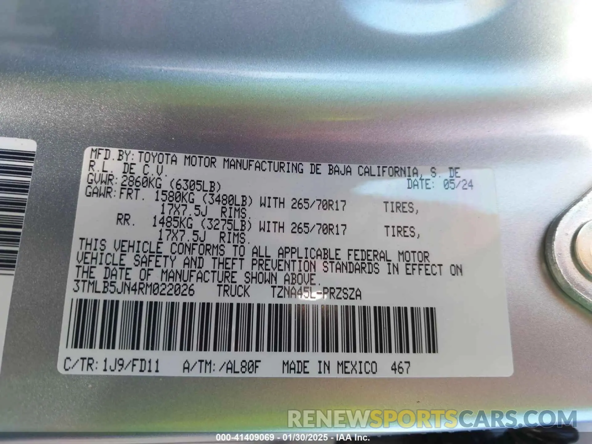 9 Фотография поврежденного автомобиля 3TMLB5JN4RM022026 TOYOTA TACOMA 2024