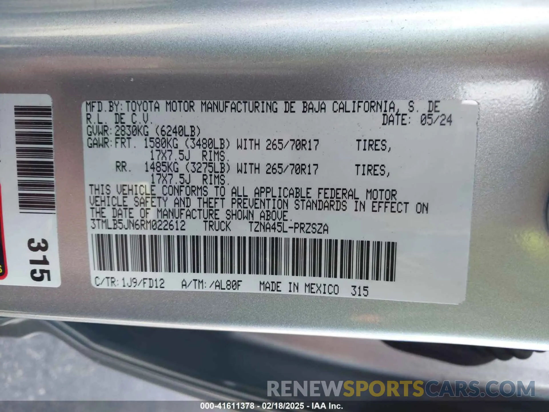 9 Фотография поврежденного автомобиля 3TMLB5JN6RM022612 TOYOTA TACOMA 2024