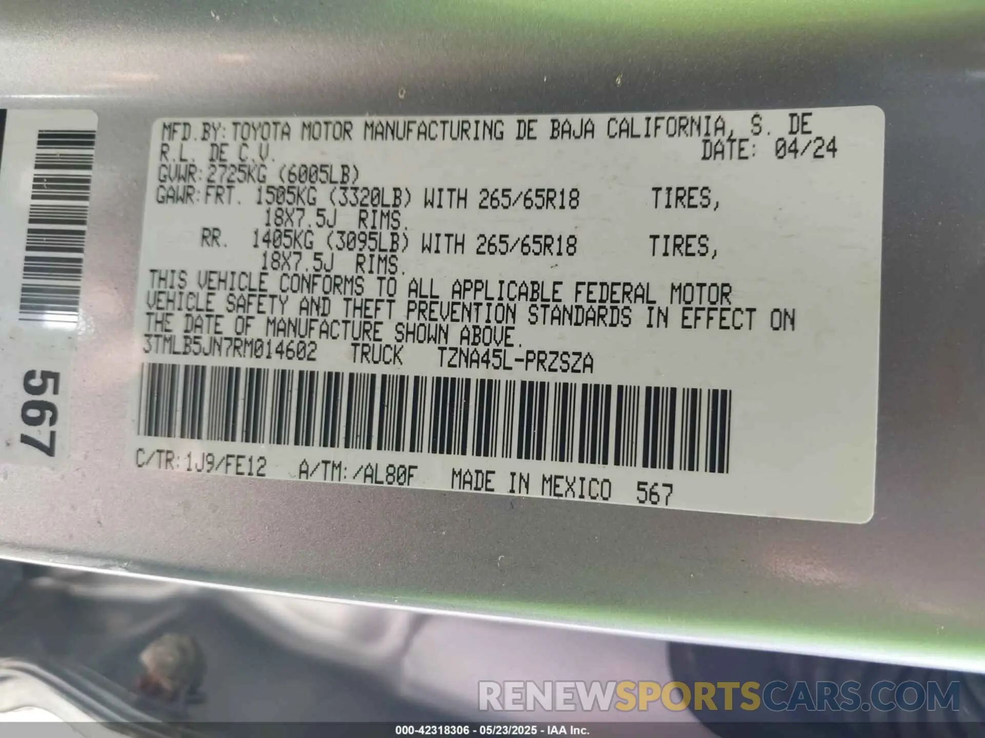 9 Фотография поврежденного автомобиля 3TMLB5JN7RM014602 TOYOTA TACOMA 2024