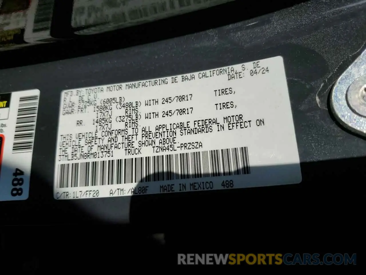 12 Фотография поврежденного автомобиля 3TMLB5JN8RM013751 TOYOTA TACOMA 2024