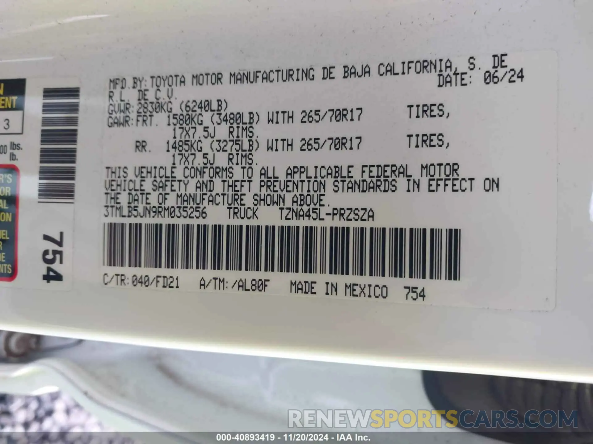 9 Фотография поврежденного автомобиля 3TMLB5JN9RM035256 TOYOTA TACOMA 2024
