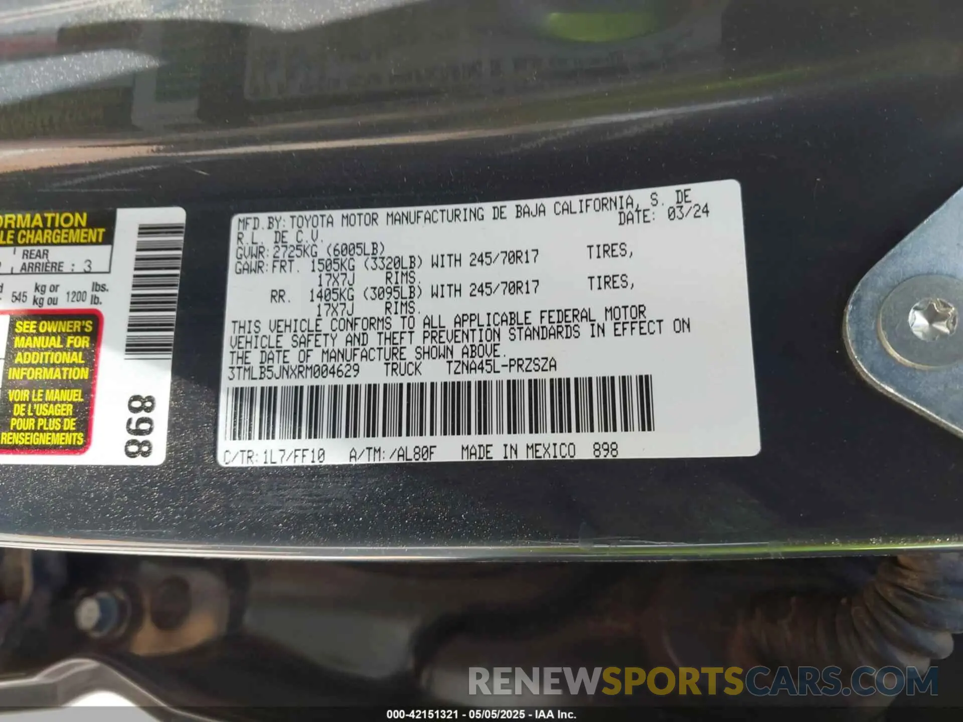 9 Фотография поврежденного автомобиля 3TMLB5JNXRM004629 TOYOTA TACOMA 2024