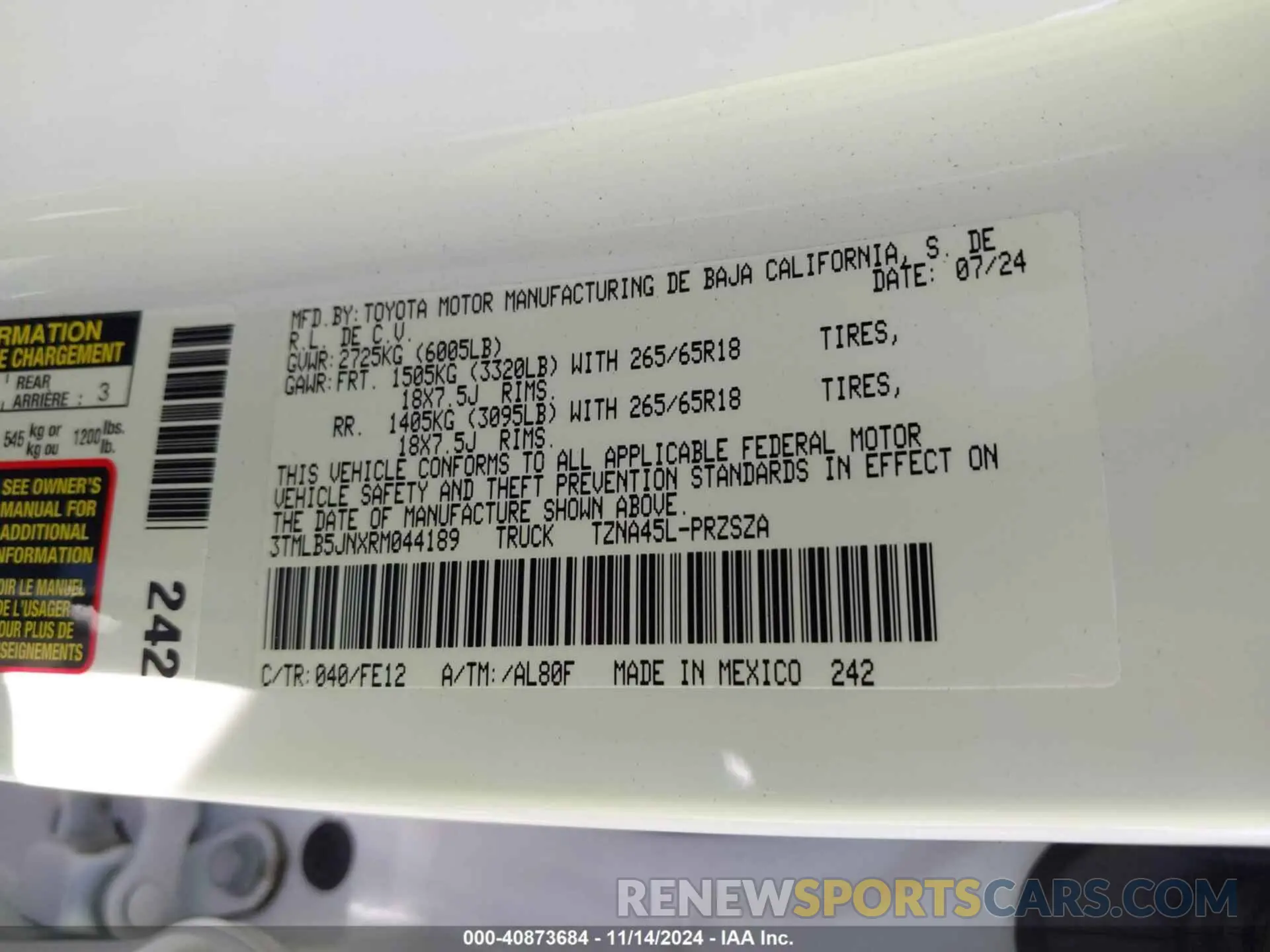 9 Фотография поврежденного автомобиля 3TMLB5JNXRM044189 TOYOTA TACOMA 2024
