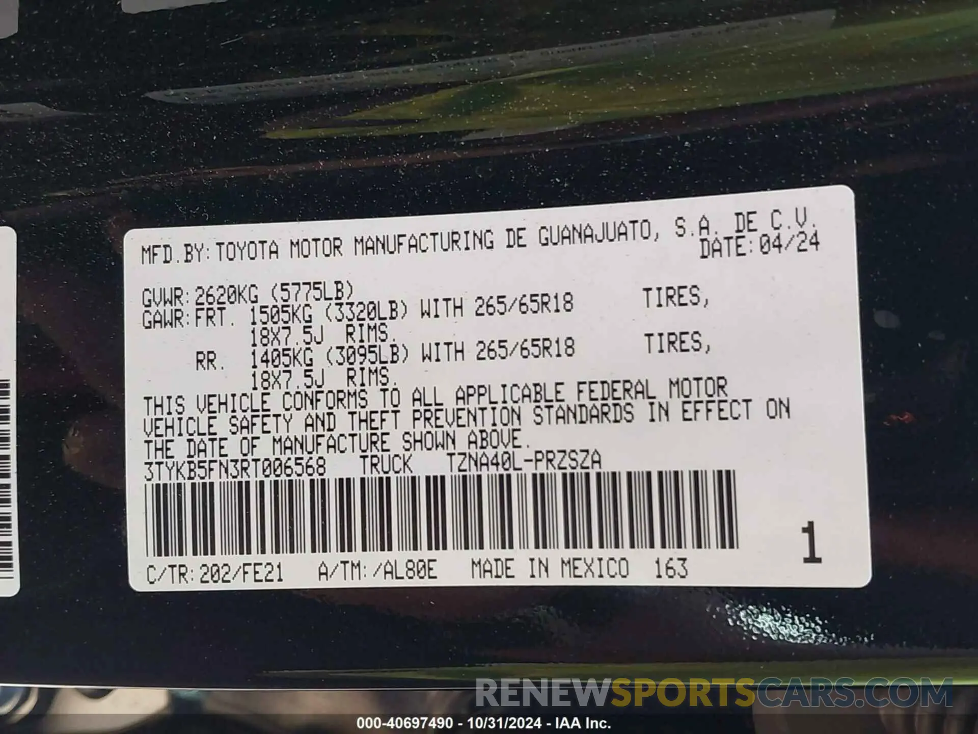 9 Фотография поврежденного автомобиля 3TYKB5FN3RT006568 TOYOTA TACOMA 2024