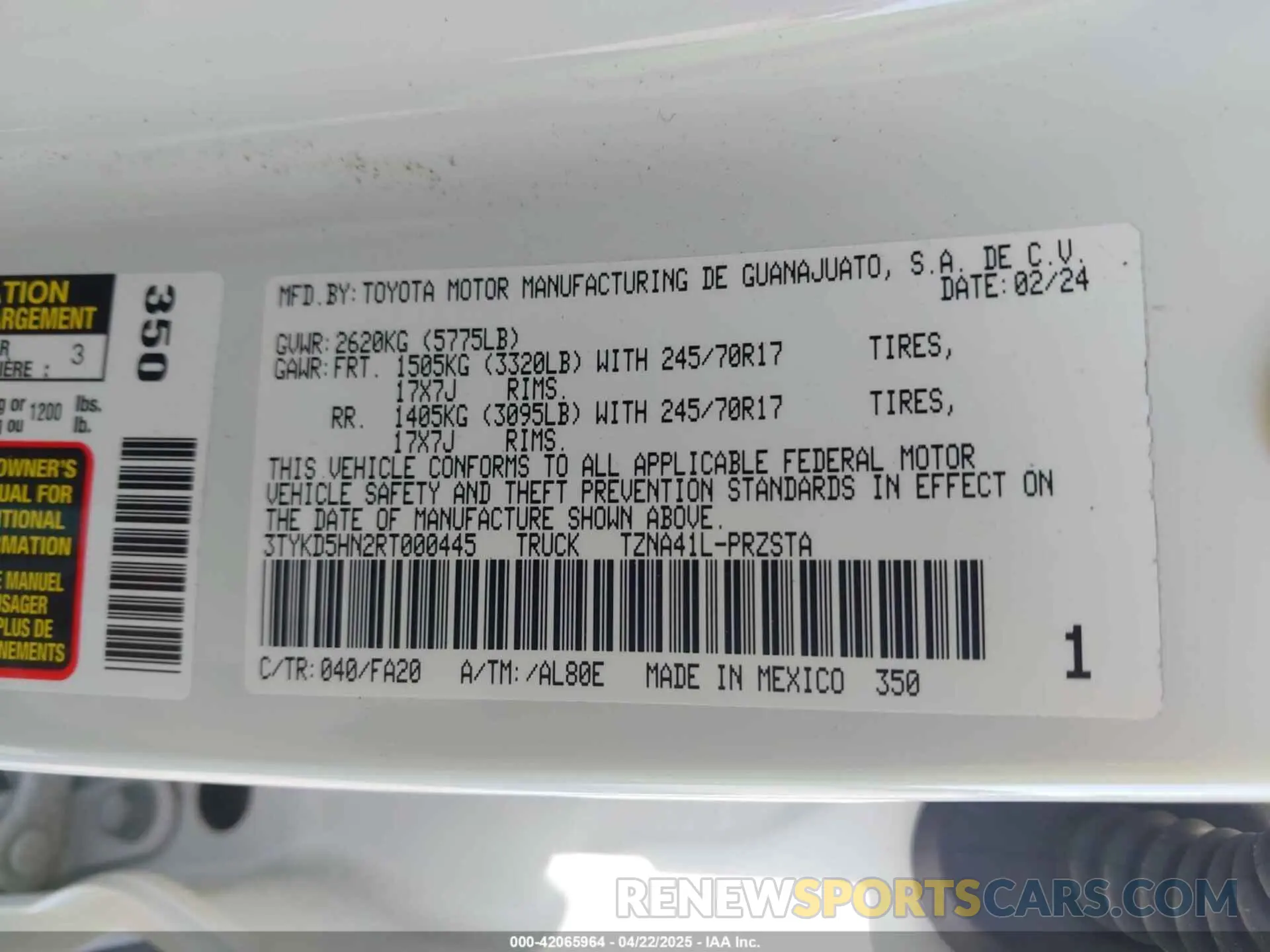 9 Фотография поврежденного автомобиля 3TYKD5HN2RT000445 TOYOTA TACOMA 2024