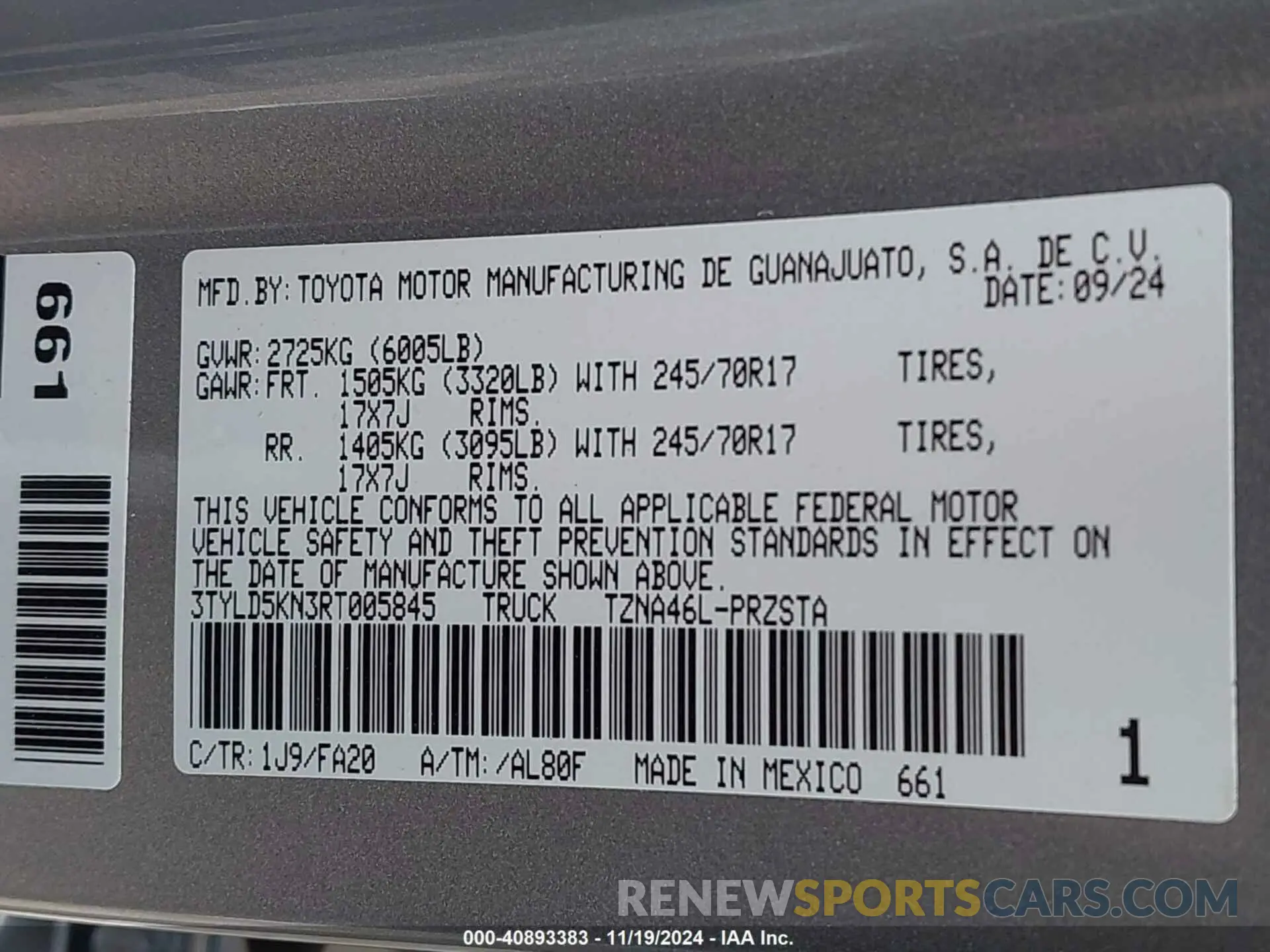 9 Фотография поврежденного автомобиля 3TYLD5KN3RT005845 TOYOTA TACOMA 2024