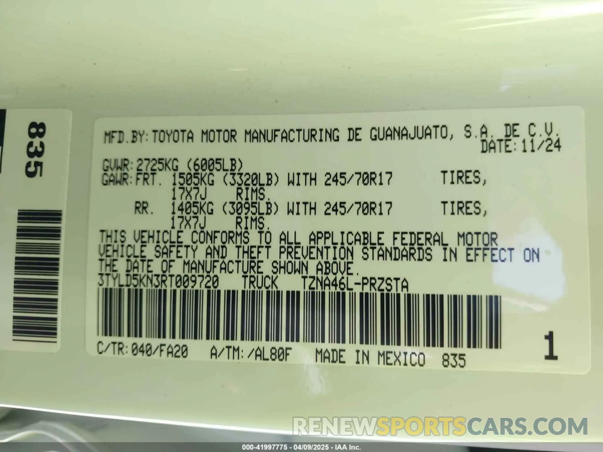 9 Фотография поврежденного автомобиля 3TYLD5KN3RT009720 TOYOTA TACOMA 2024