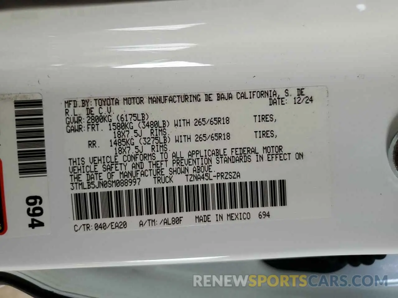 12 Фотография поврежденного автомобиля 3TMLB5JN0SM088997 TOYOTA TACOMA 2025