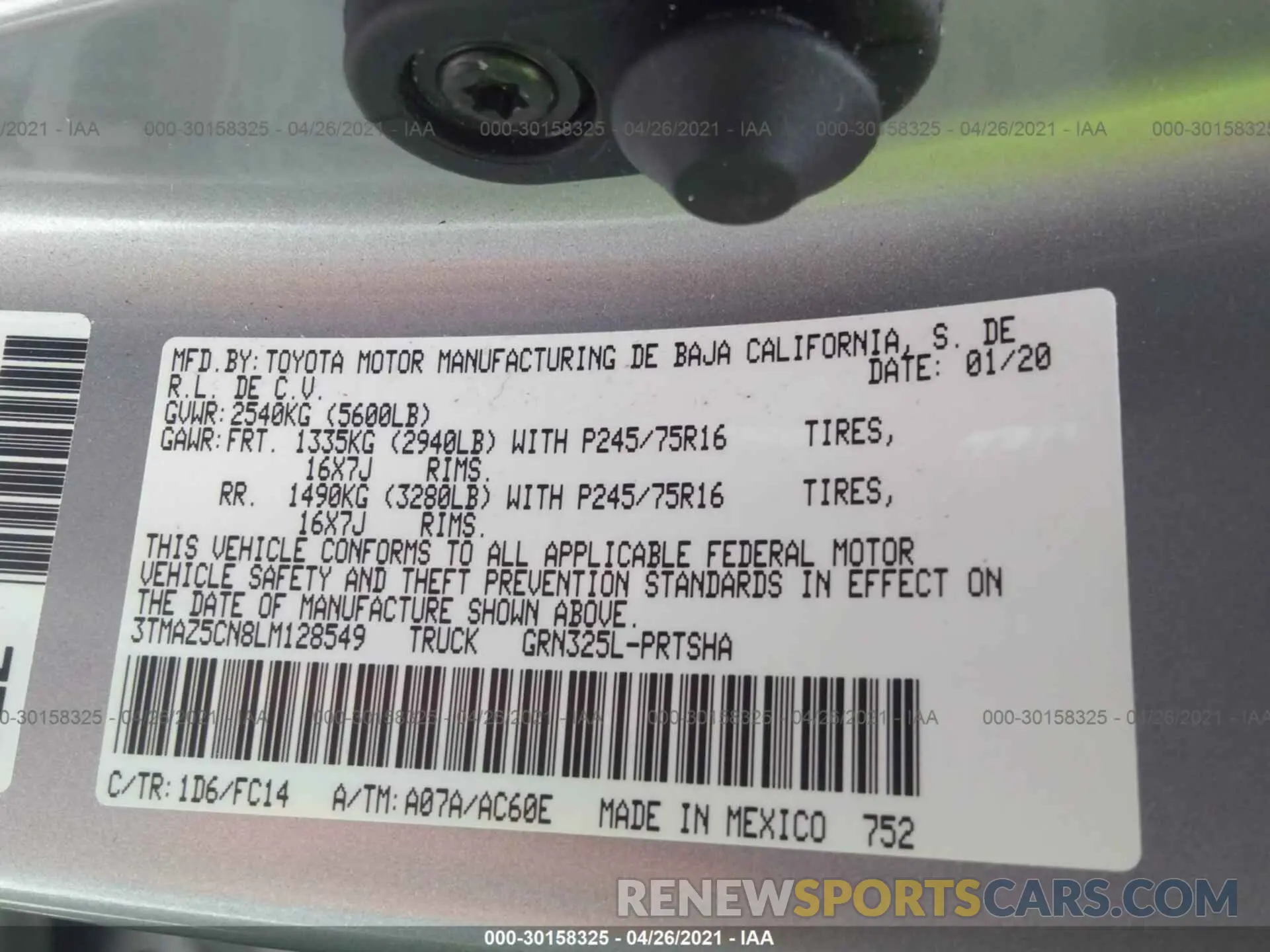9 Photograph of a damaged car 3TMAZ5CN8LM128549 TOYOTA TACOMA 2WD 2020
