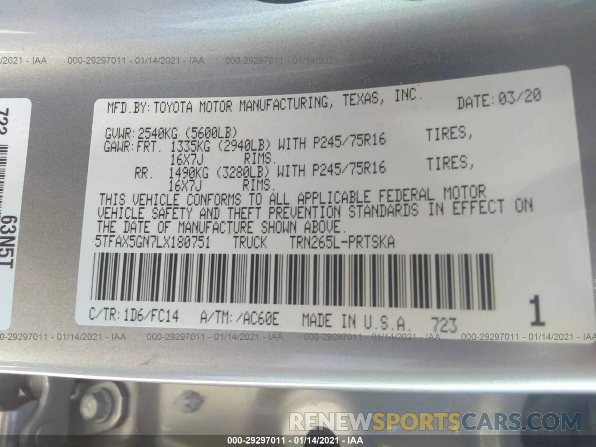 9 Photograph of a damaged car 5TFAX5GN7LX180751 TOYOTA TACOMA 2WD 2020