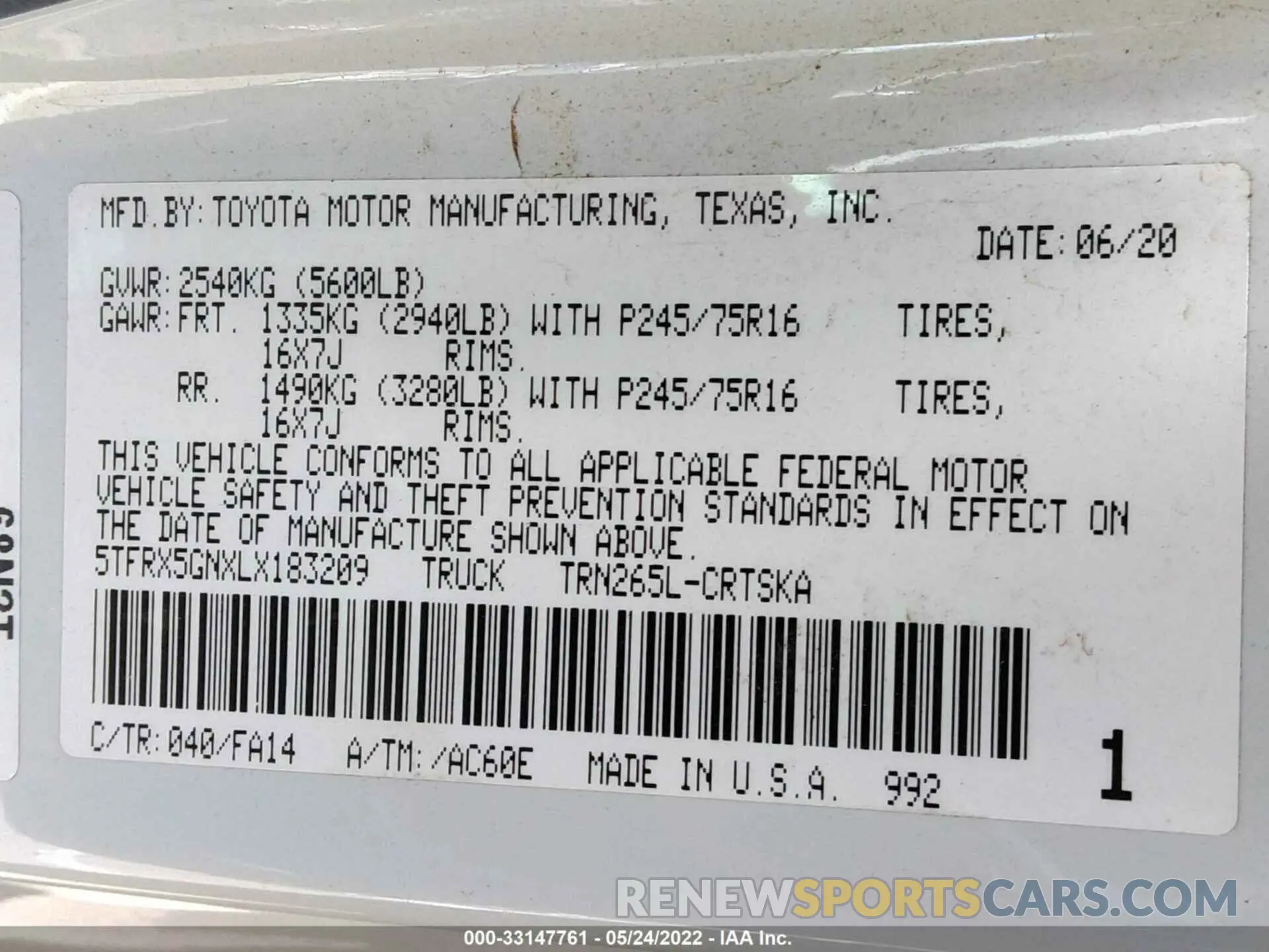 9 Photograph of a damaged car 5TFRX5GNXLX183209 TOYOTA TACOMA 2WD 2020