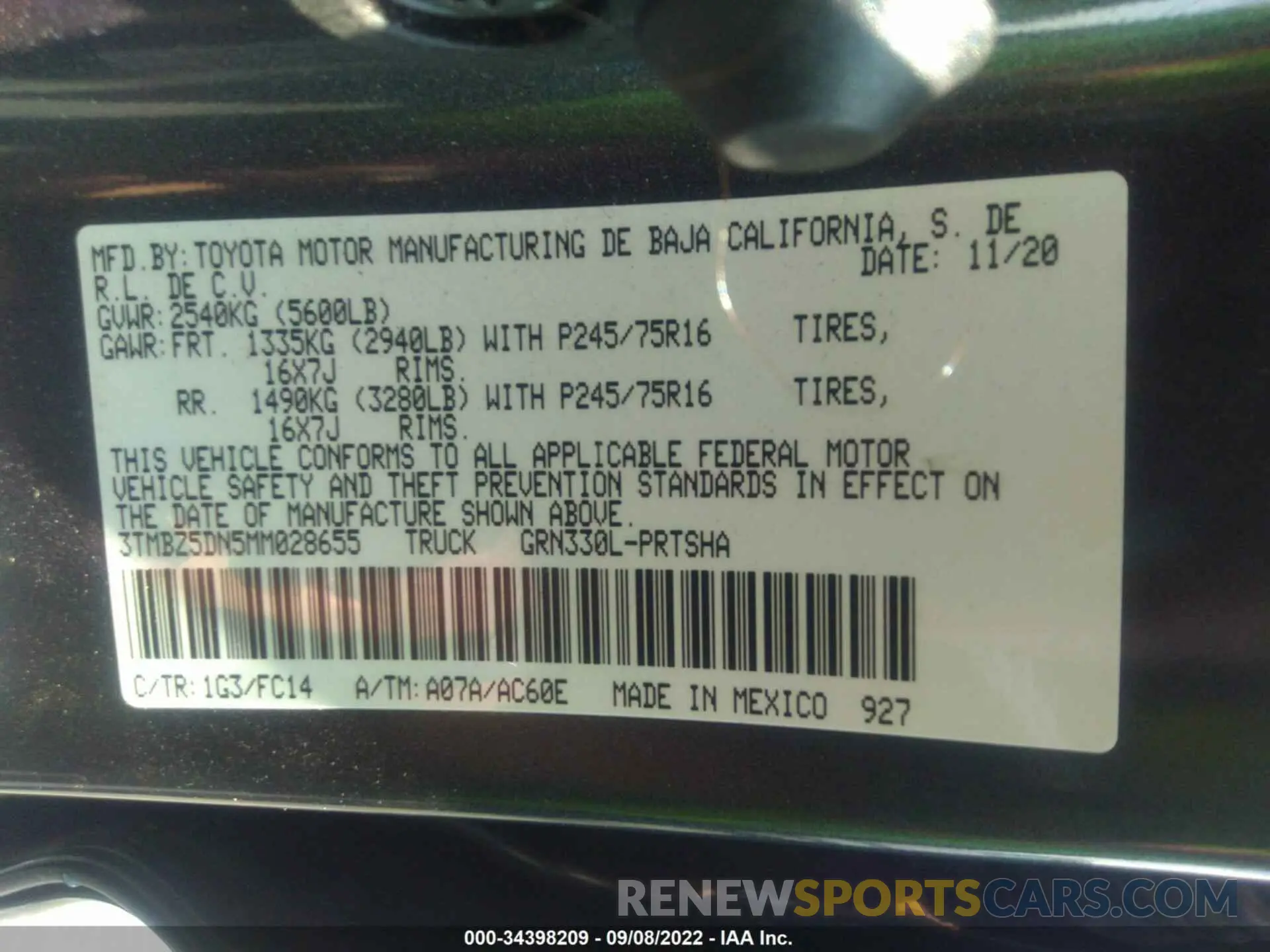 9 Фотография поврежденного автомобиля 3TMBZ5DN5MM028655 TOYOTA TACOMA 2WD 2021