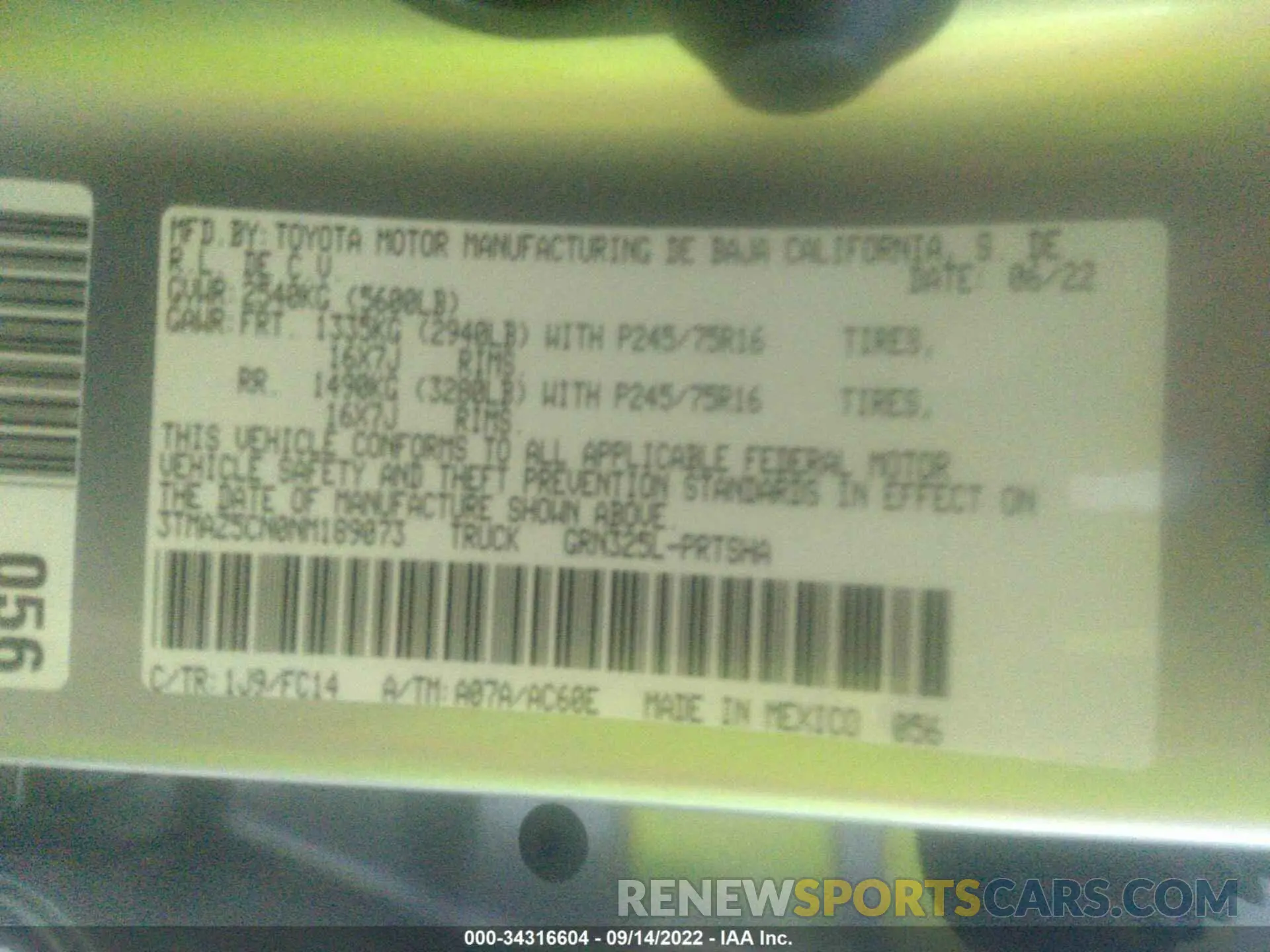 9 Фотография поврежденного автомобиля 3TMAZ5CN0NM189073 TOYOTA TACOMA 2WD 2022