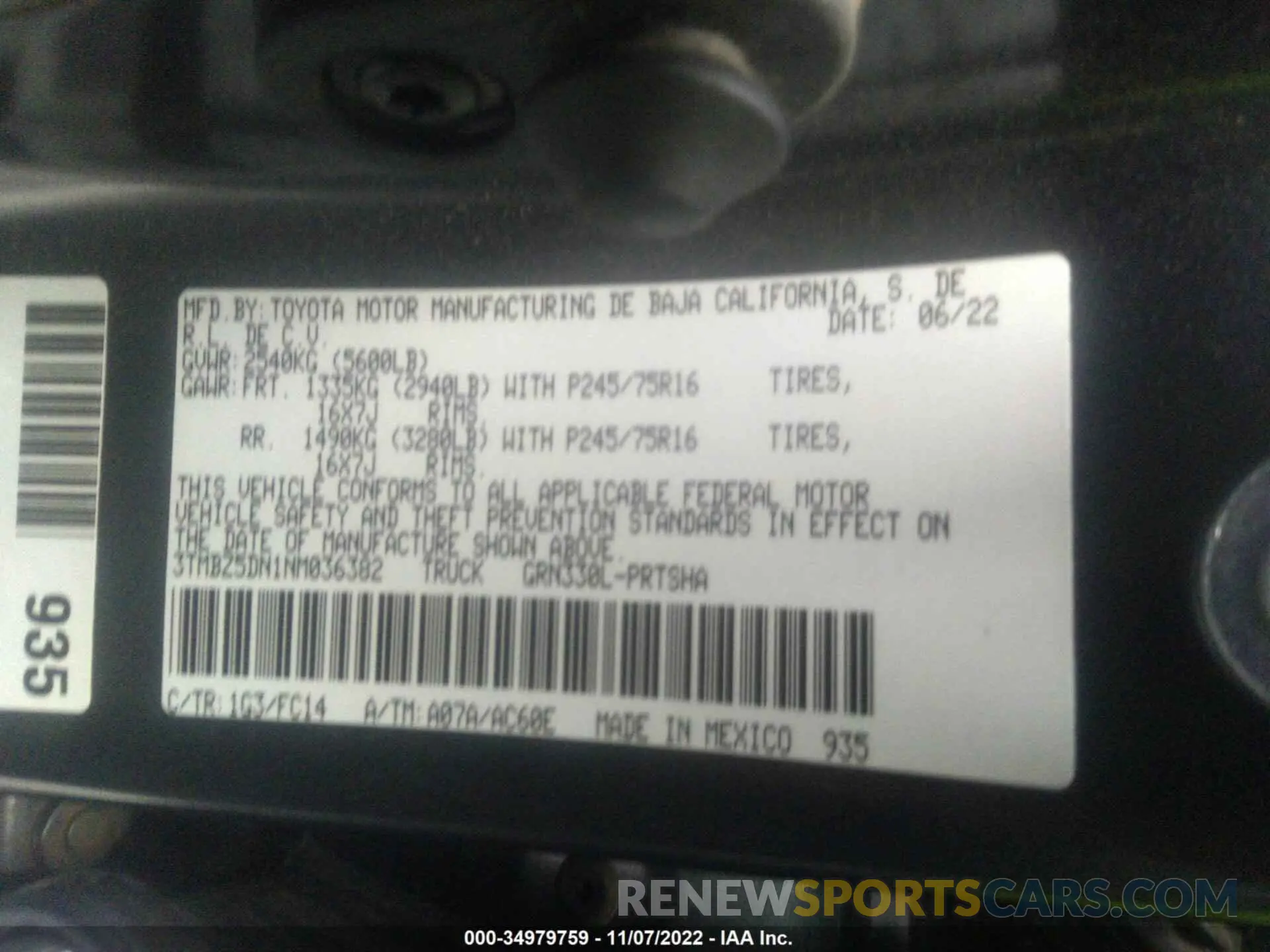 9 Фотография поврежденного автомобиля 3TMBZ5DN1NM036382 TOYOTA TACOMA 2WD 2022