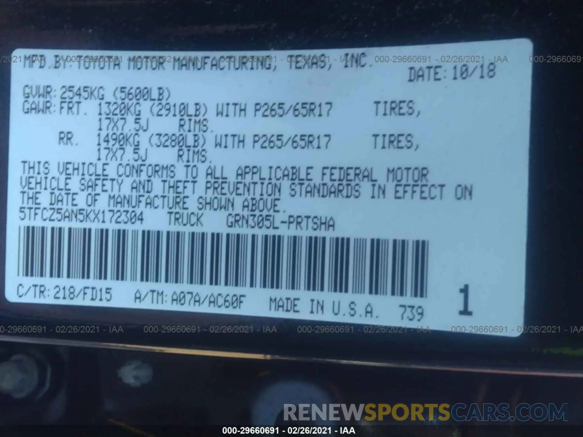 9 Photograph of a damaged car 5TFCZ5AN5KX172304 TOYOTA TACOMA 4WD 2019