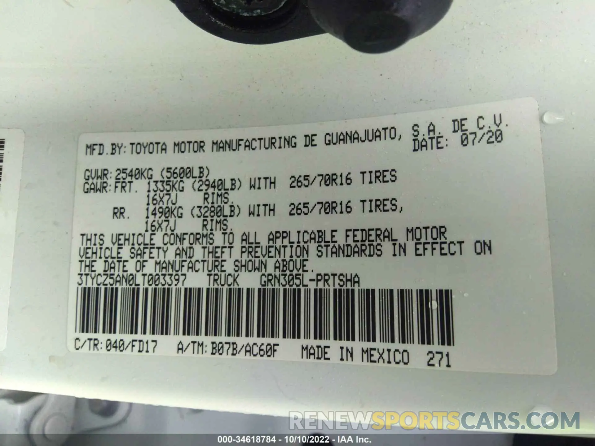 9 Фотография поврежденного автомобиля 3TYCZ5AN0LT003397 TOYOTA TACOMA 4WD 2020