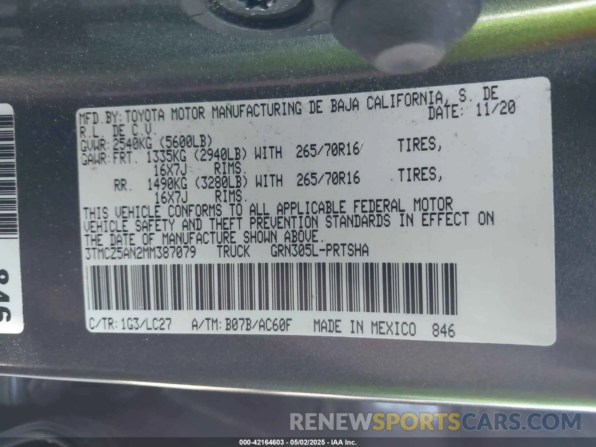 9 Фотография поврежденного автомобиля 3TMCZ5AN2MM387079 TOYOTA TACOMA 4WD 2021