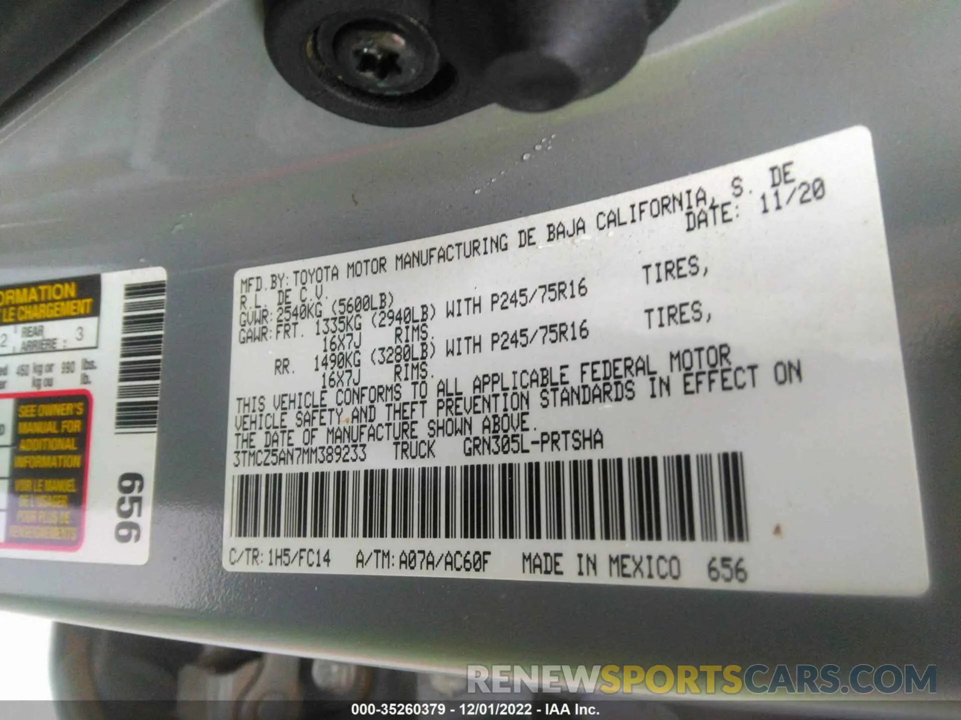 9 Фотография поврежденного автомобиля 3TMCZ5AN7MM389233 TOYOTA TACOMA 4WD 2021
