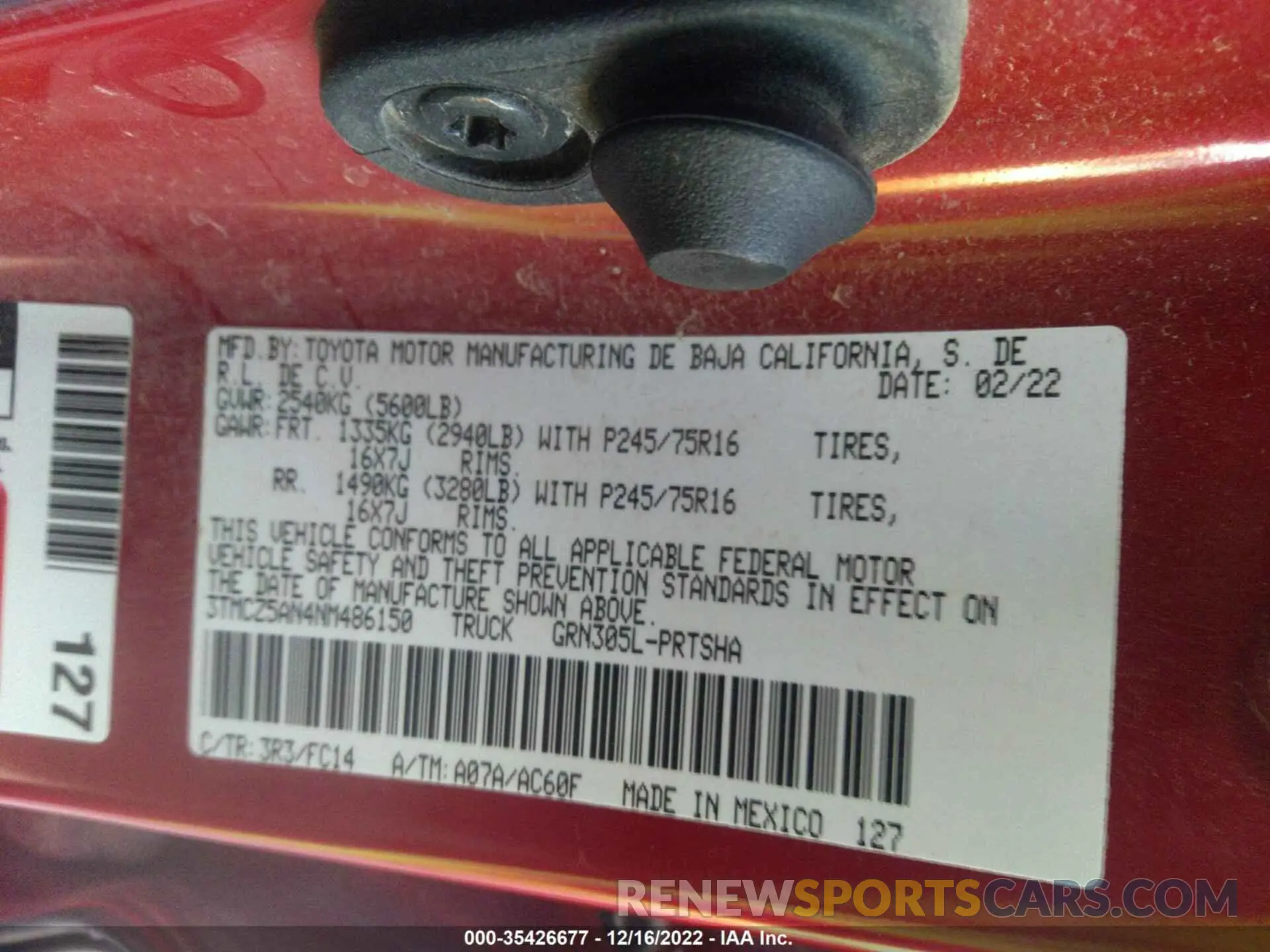 9 Фотография поврежденного автомобиля 3TMCZ5AN4NM486150 TOYOTA TACOMA 4WD 2022