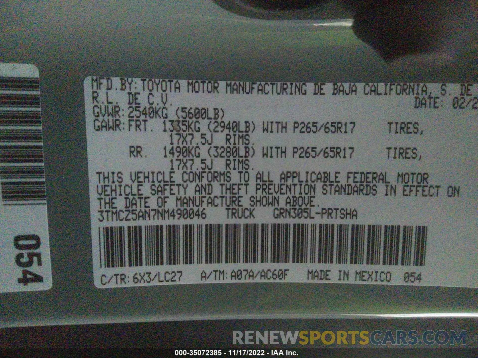 9 Photograph of a damaged car 3TMCZ5AN7NM490046 TOYOTA TACOMA 4WD 2022