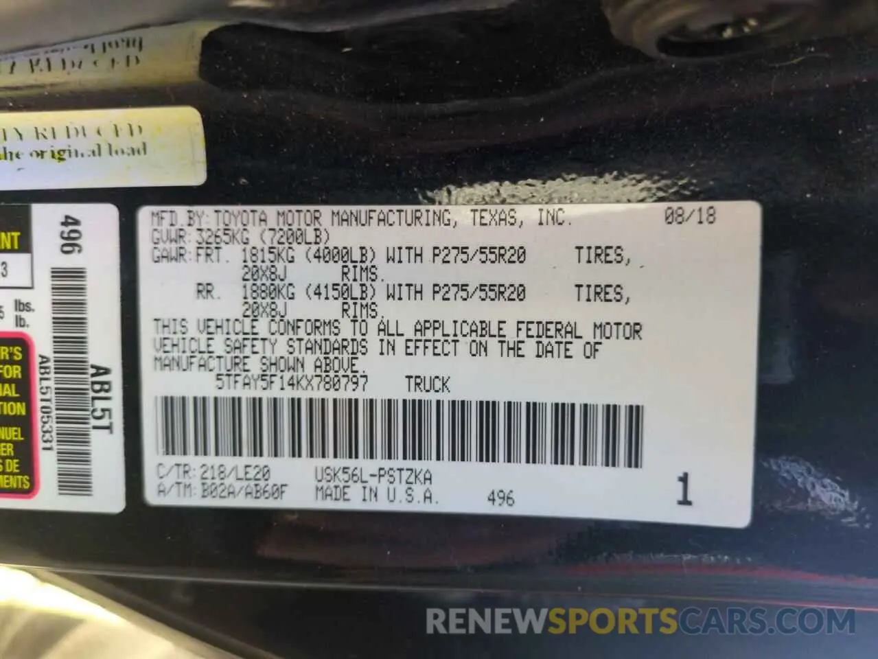 13 Photograph of a damaged car 5TFAY5F14KX780797 TOYOTA TUNDRA 2019