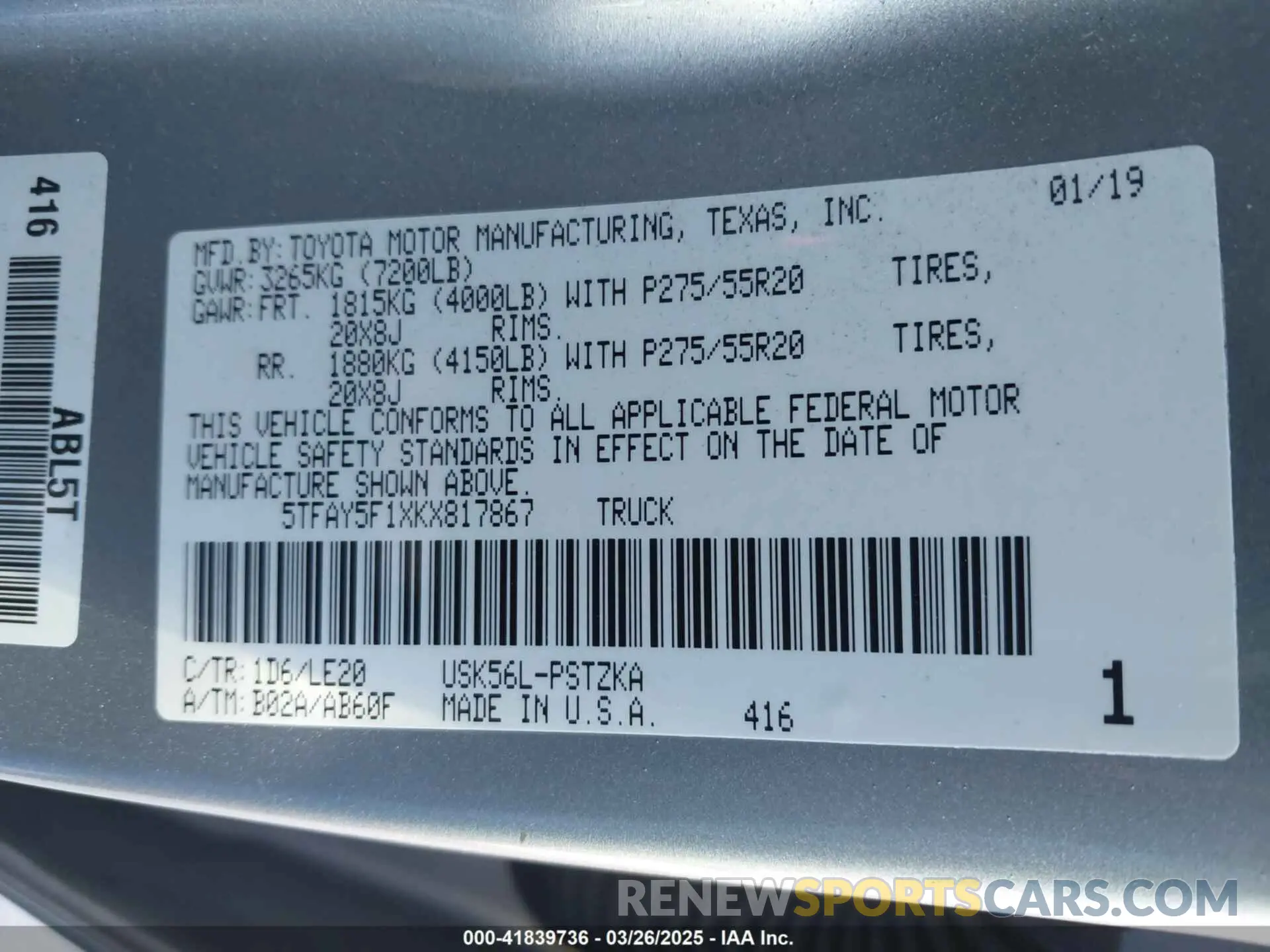 9 Photograph of a damaged car 5TFAY5F1XKX817867 TOYOTA TUNDRA 2019