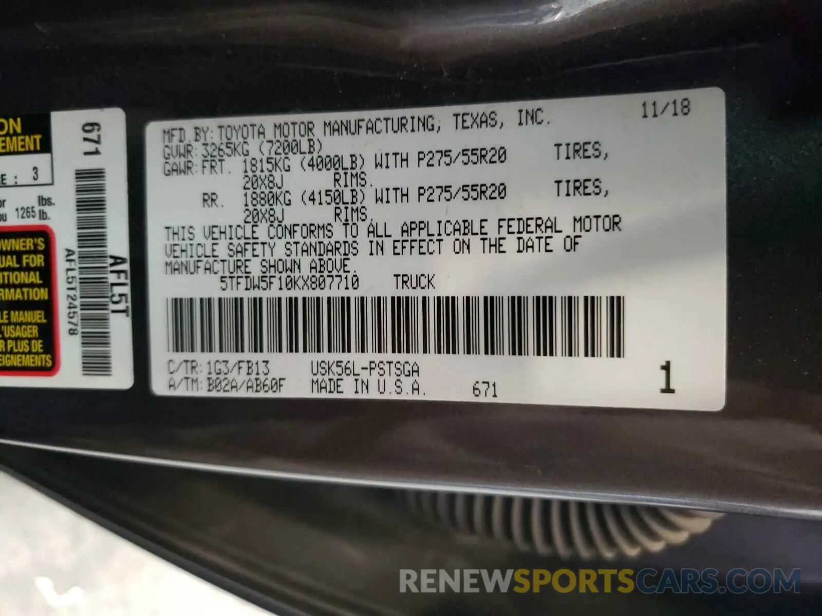 10 Photograph of a damaged car 5TFDW5F10KX807710 TOYOTA TUNDRA 2019