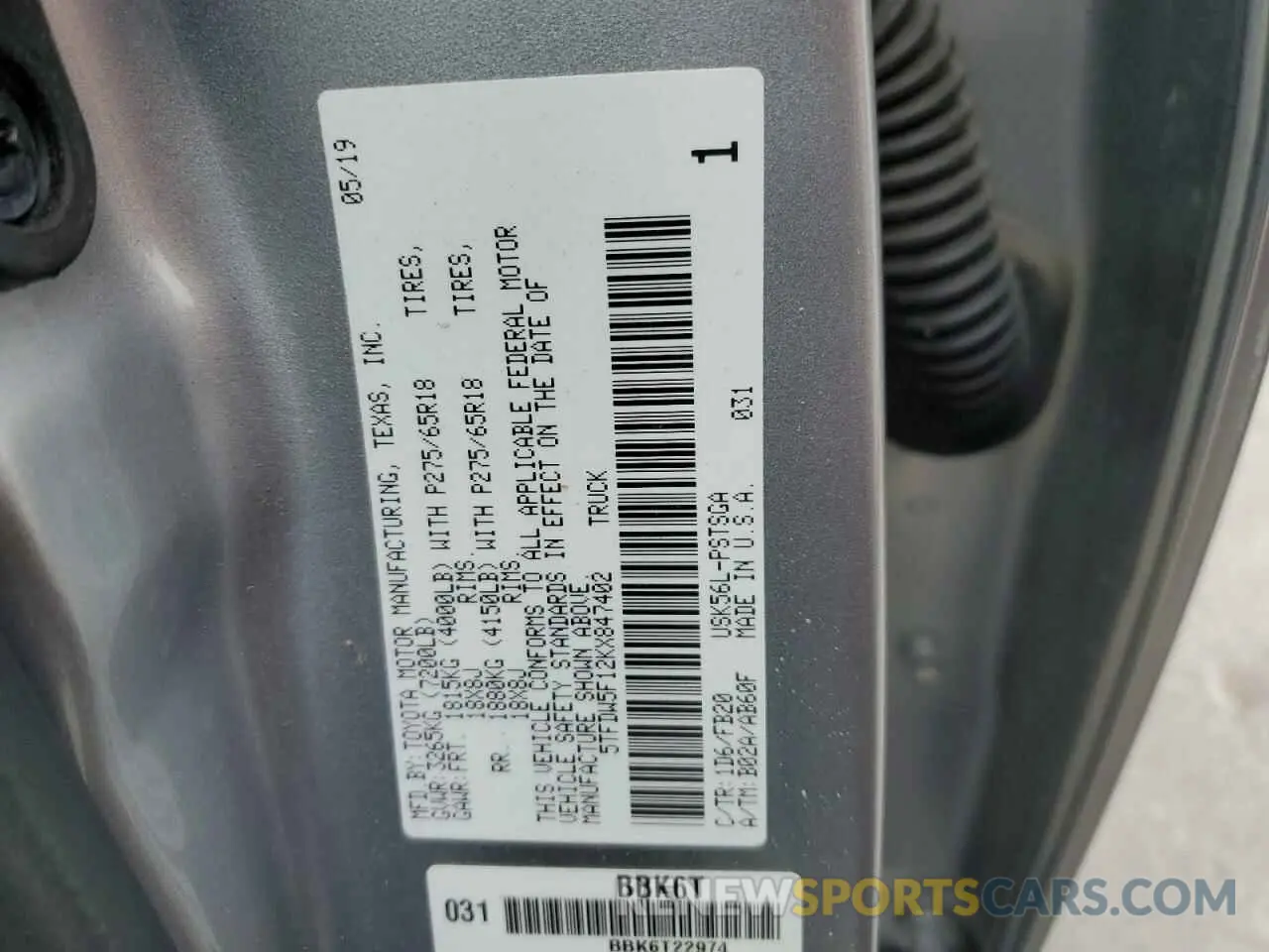 12 Фотография поврежденного автомобиля 5TFDW5F12KX847402 TOYOTA TUNDRA 2019